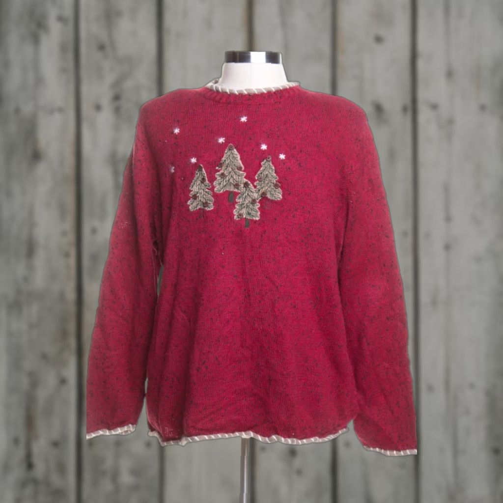 Vintage VINTAGE Red Ugly Christmas Pullover 2XL 44” Chest Ramie/Cotton/Ramie C.J. Banks Christmas Trees Pullover Mens Womens XL Fits Like Large/XL Size XXL / US 16-18 / IT 52-54 - 1 Preview