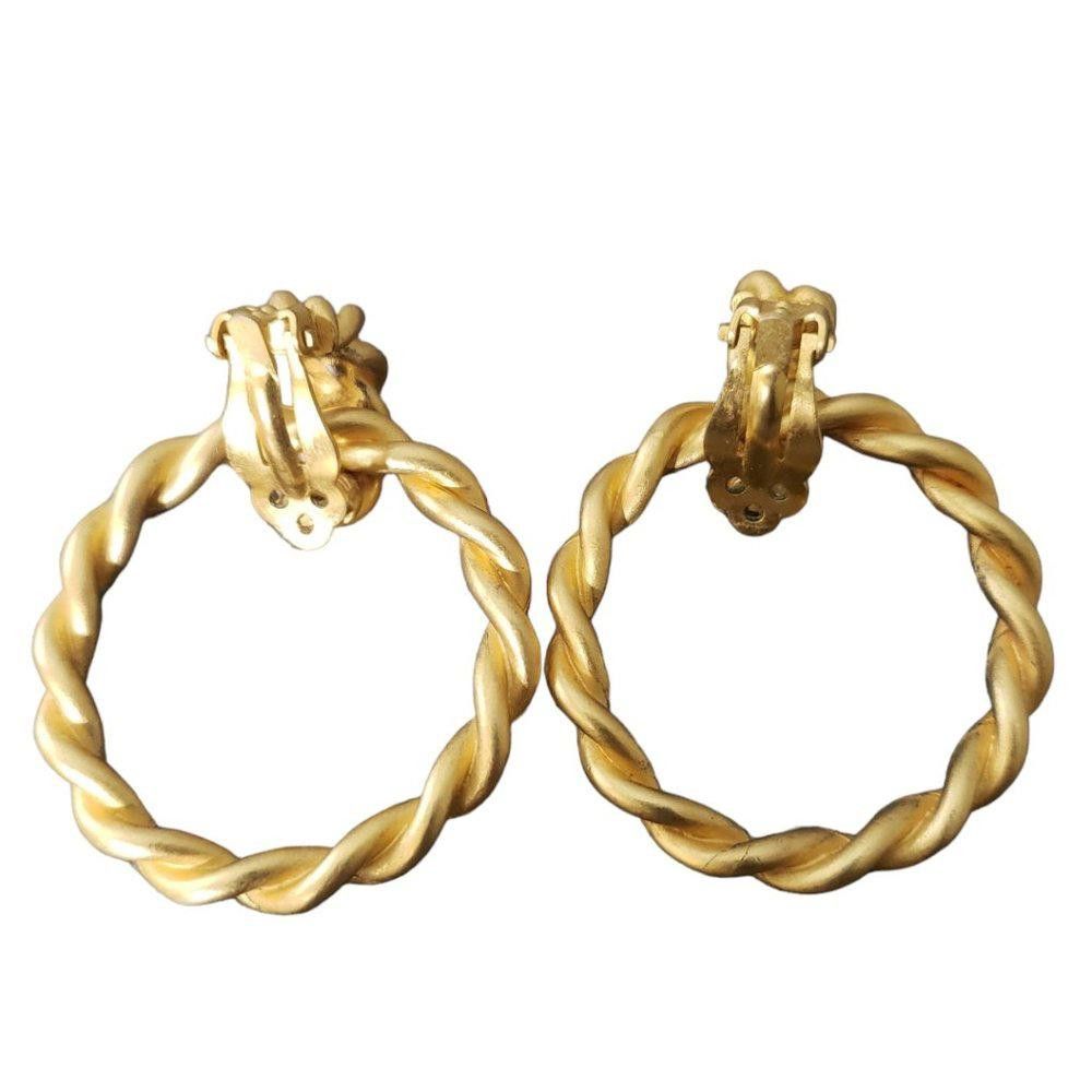Designer Vintage Gold Tone Hoop Door Knocker Clip Earrings 1.5" Size ONE SIZE - 3 Thumbnail