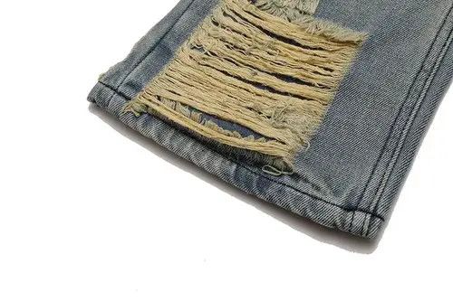 Jean Tomoko x Kazue Ripped frayed hole blue washed baggy jeans Size US 33 - 8 Thumbnail