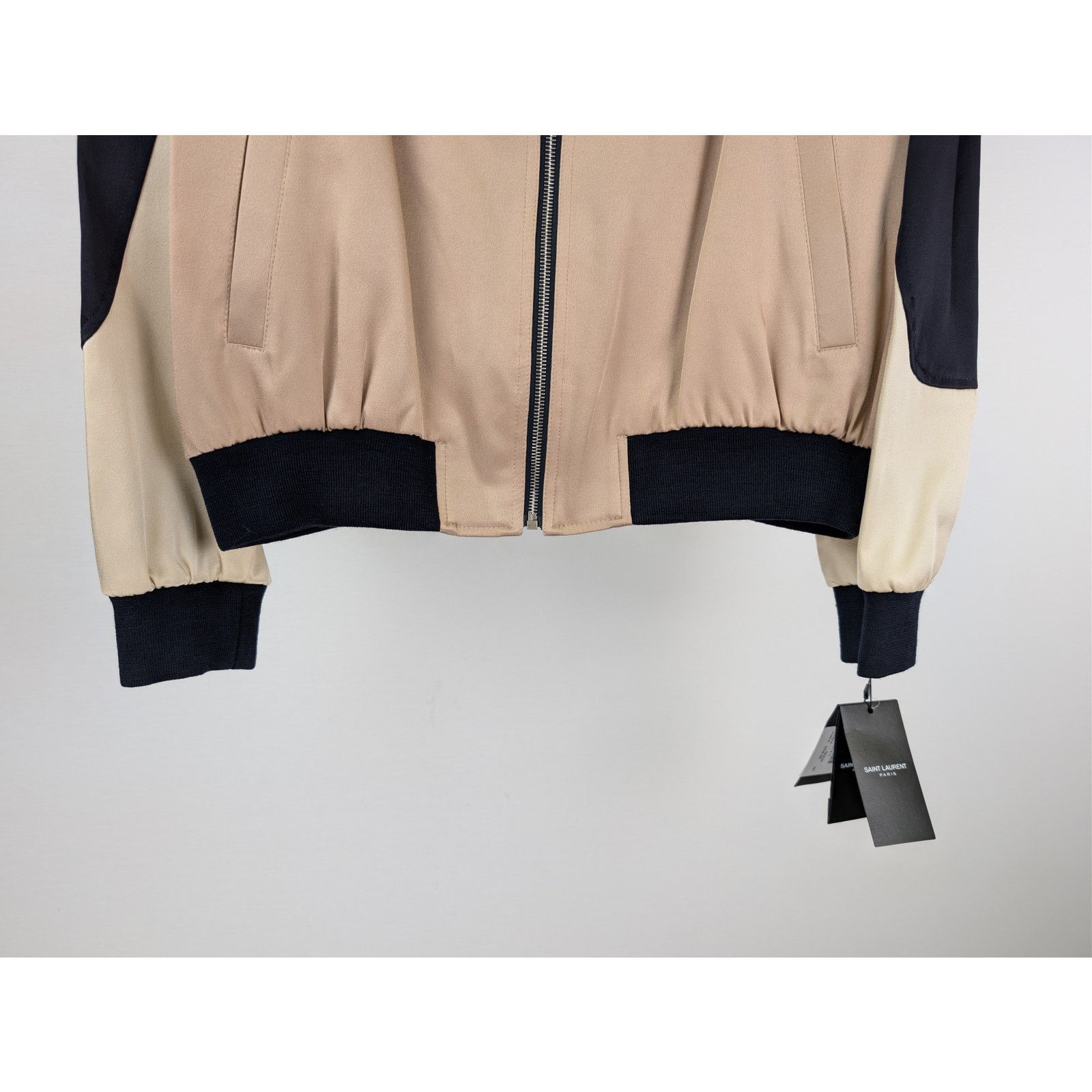 Saint Laurent Paris o1rshd1 Teddy Tricolore Satin Crepe Jacket in Beige Size US L / EU 52-54 / 3 - 4 Thumbnail