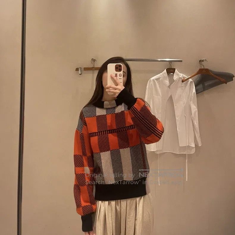 Hermes Hermes Gingham check long-sleeve knit sweater Size XS / US 0-2 / IT 36-38 - 6 Thumbnail