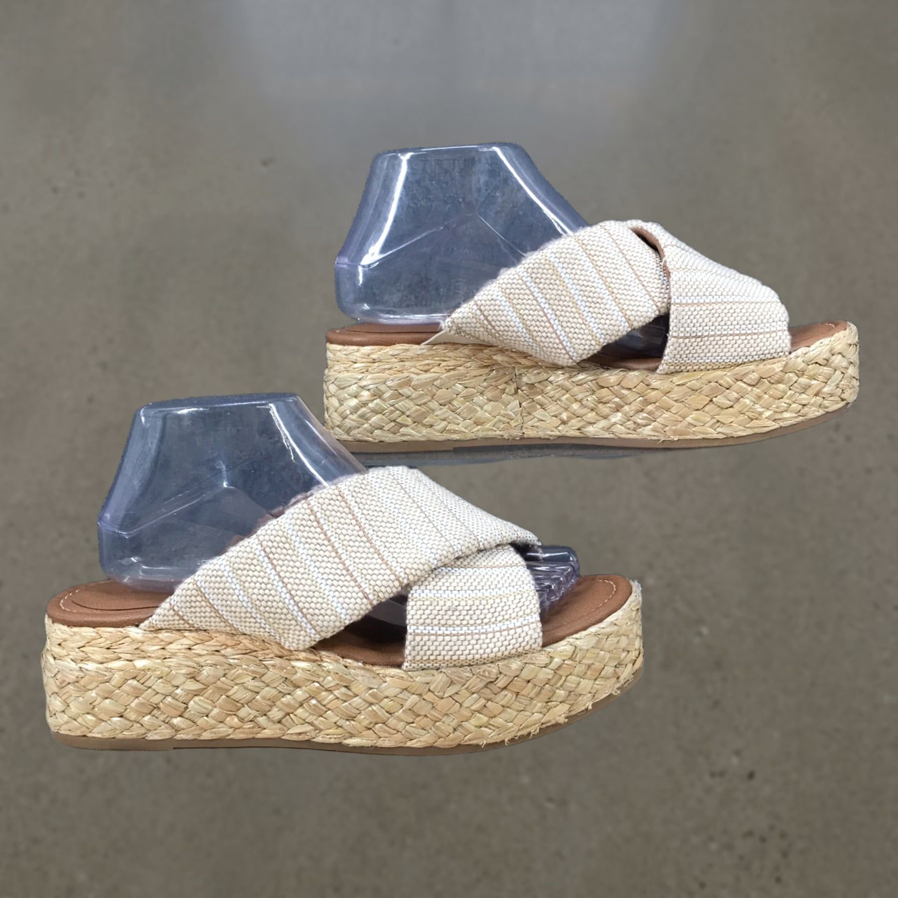 Vintage Universal Thread Sandals Womens 9 Slip On Cross Strap Platform Wedge Slide Beige Size US 9 / IT 39 - 1 Thumbnail