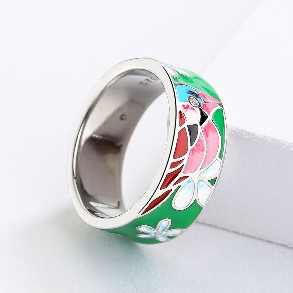 Jewelry Exquisite Red Flower Handmade Enamel Ring Size ONE SIZE - 1 Thumbnail