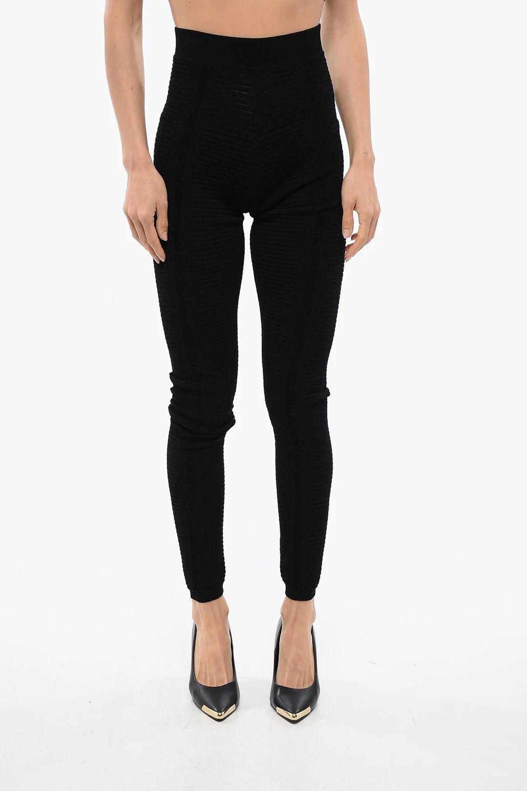 Balmain og1mm0326 High-Waist Open-Knit Leggings in Black Size 27" / US 4 / IT 40 - 1 Thumbnail
