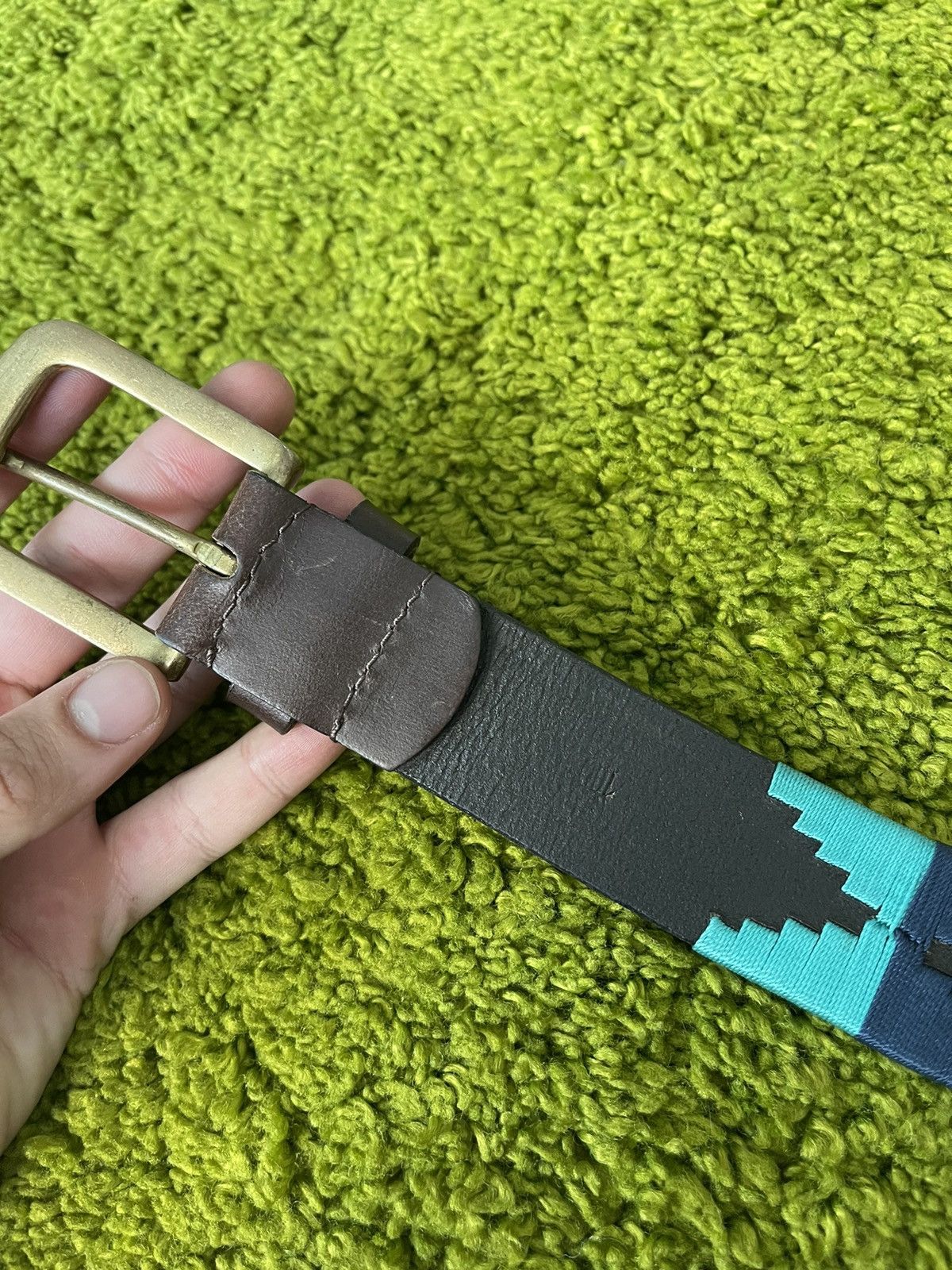 Cowboy Equipment × Genuine Leather Western Cowboy style Aztec Navajo pattern leather belt Size 36 - 5 Thumbnail