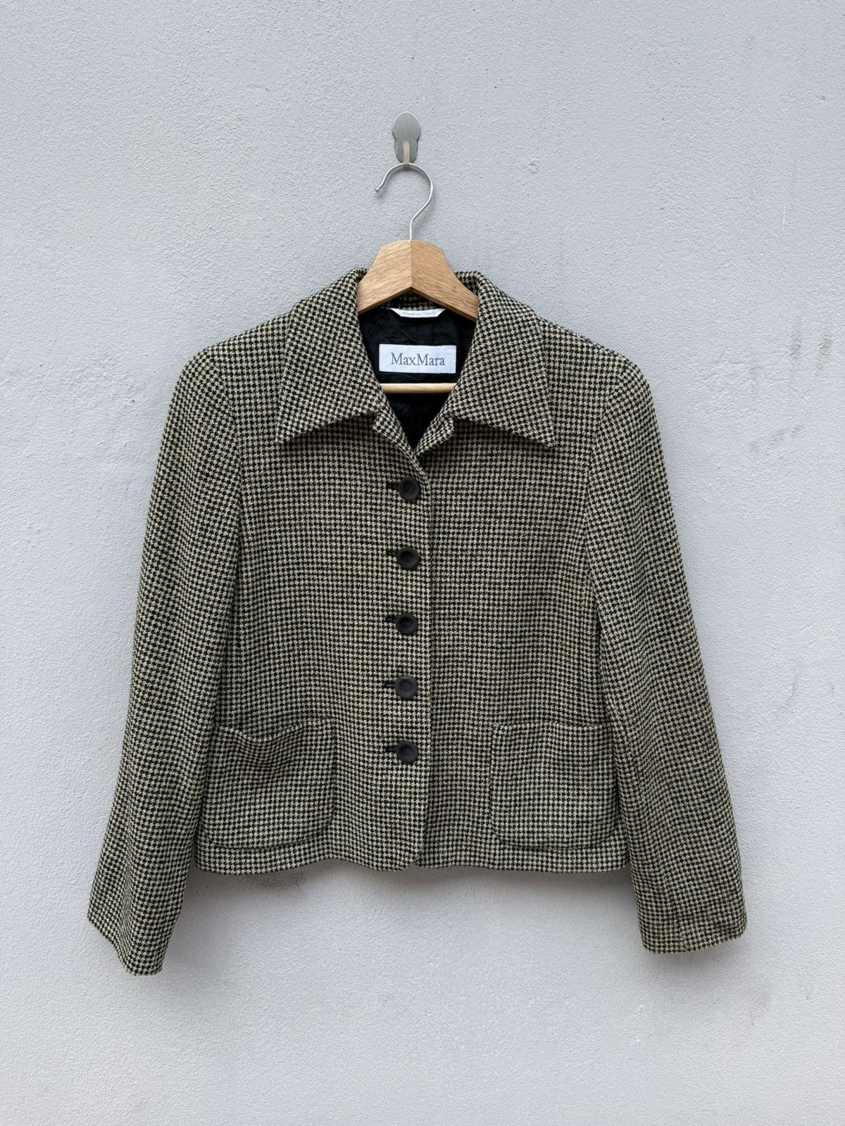 Max Mara MAX MARA Houndstooth Virgin Wool Tweed Crop Jacket Size S / US 4 / IT 40 - 1 Thumbnail