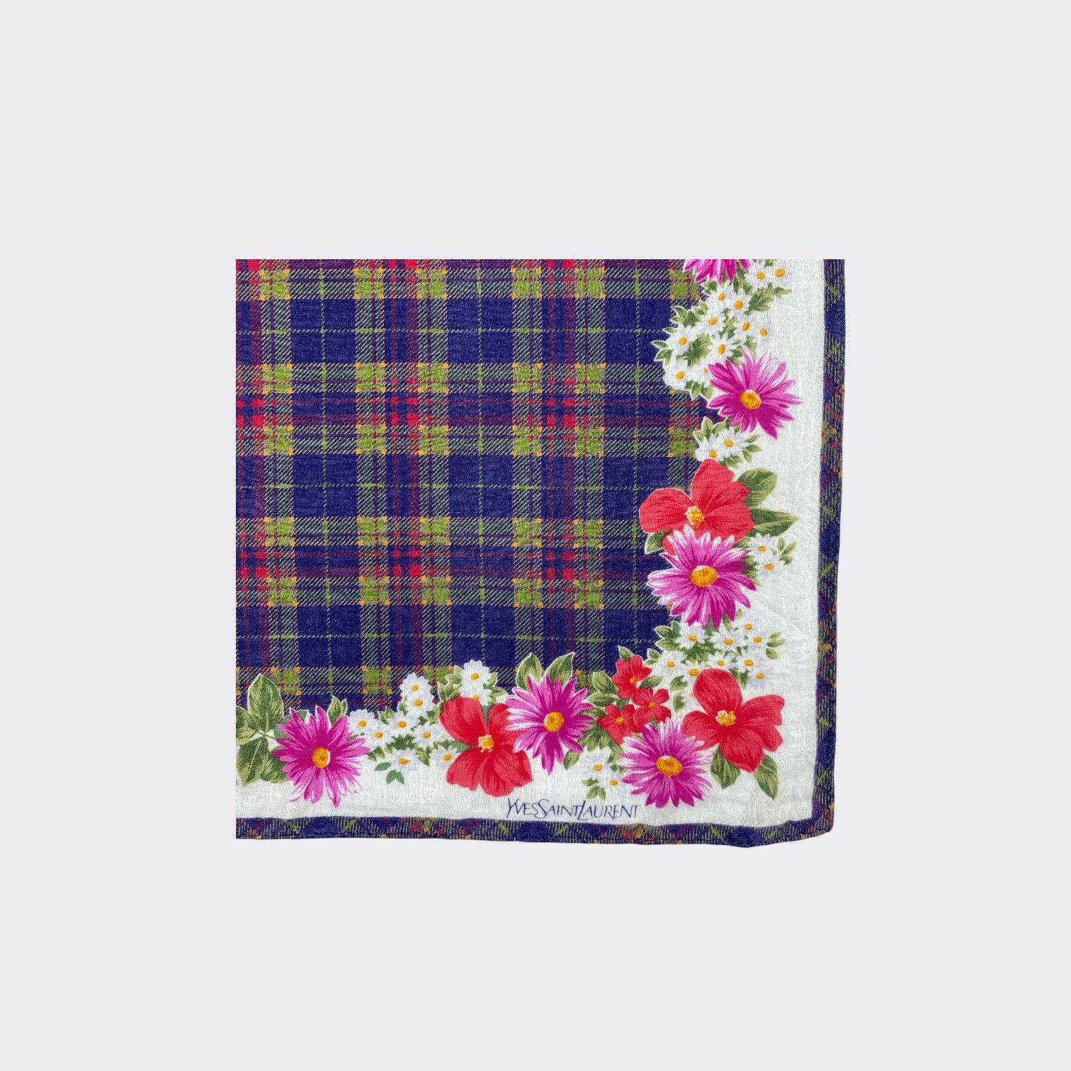 Vintage Vintage Yves Saint Laurent Floral Plaid Scarf Handkerchief Size ONE SIZE - 3 Thumbnail
