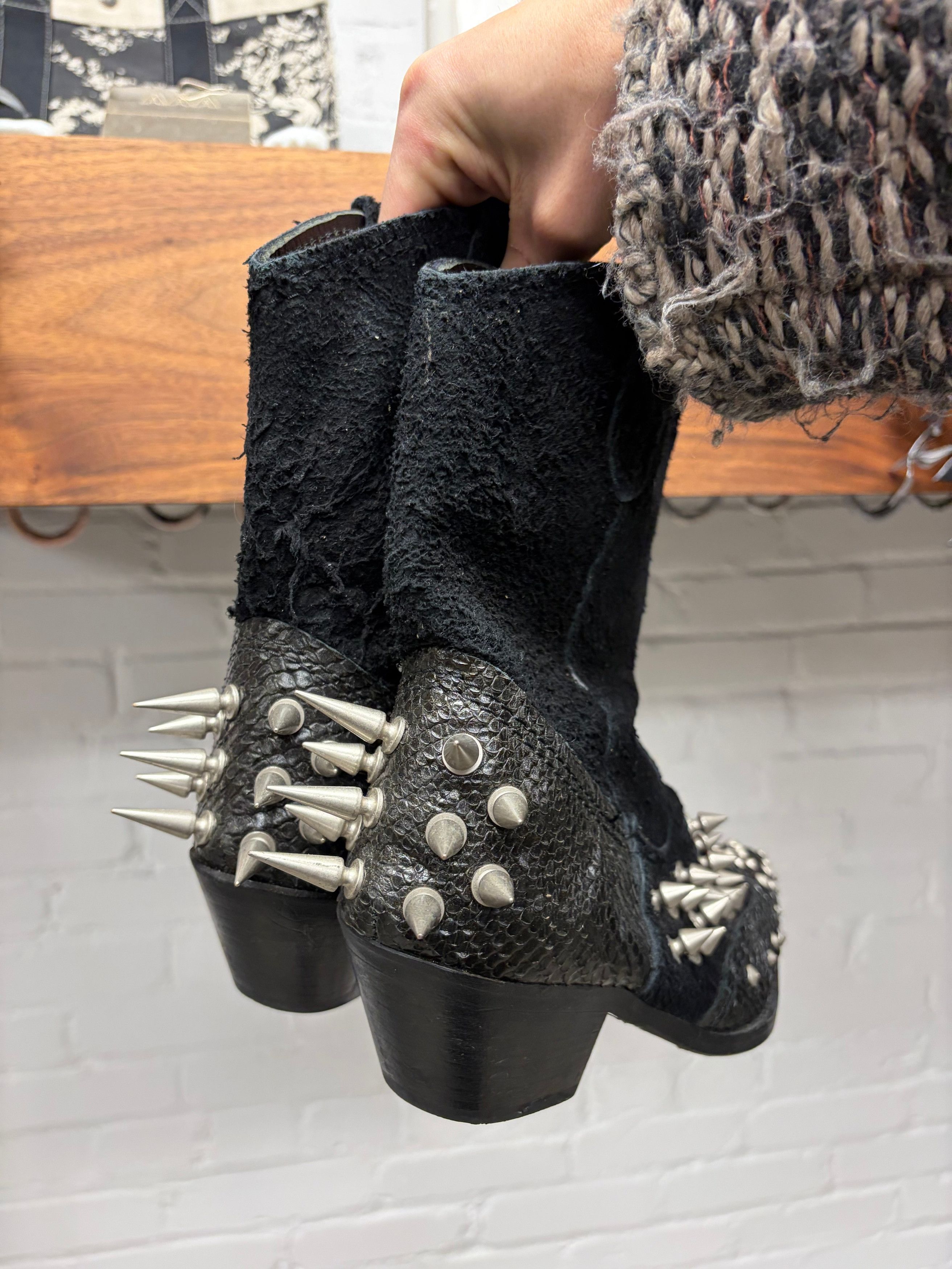 Junya Watanabe SS2014 Junya Watanabe Spiked Black Suede/Python Cowboy Boots Size US 6 / IT 36 - 4 Thumbnail