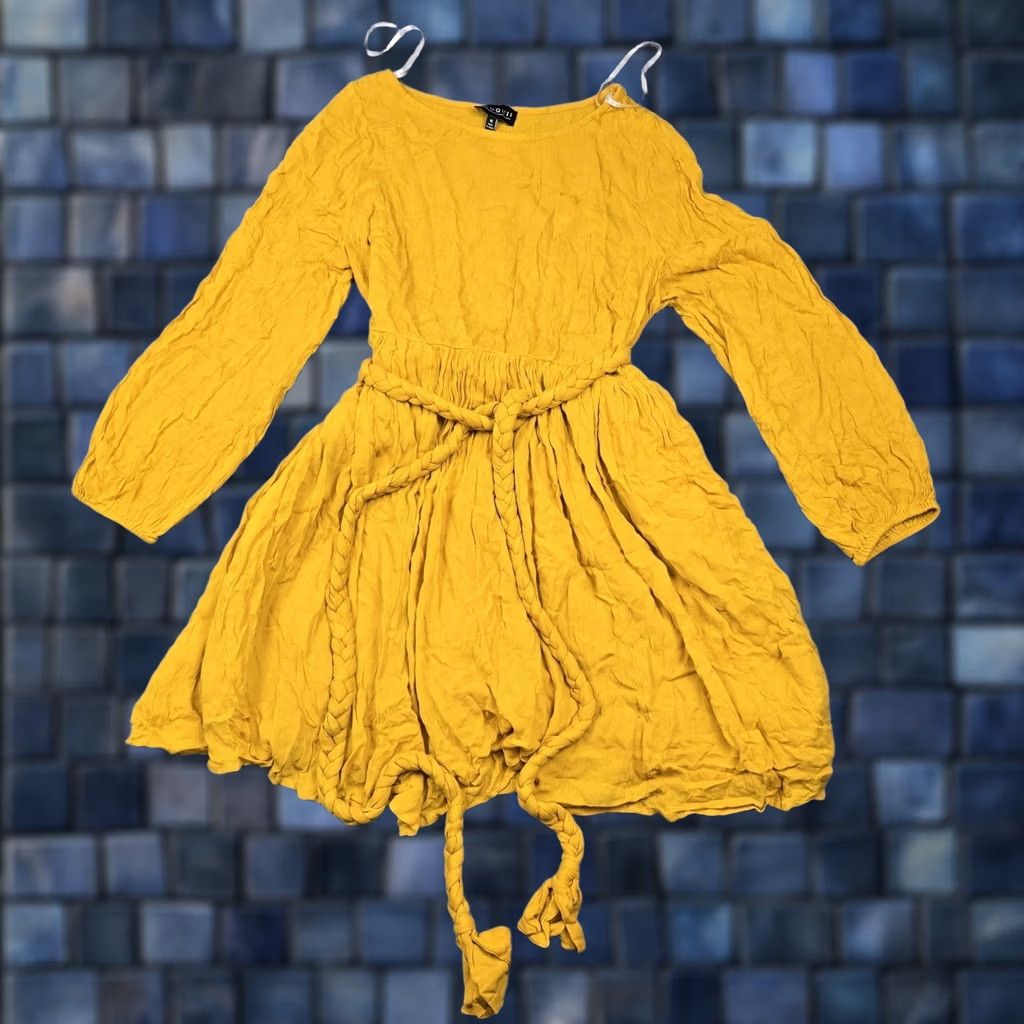 Vintage Eloquii Dress Womens Yellow Boho Fit & Flare Belted Ruffle Mini Long Sleeve 16 Size XXL / US 16-18 / IT 52-54 - 1 Thumbnail