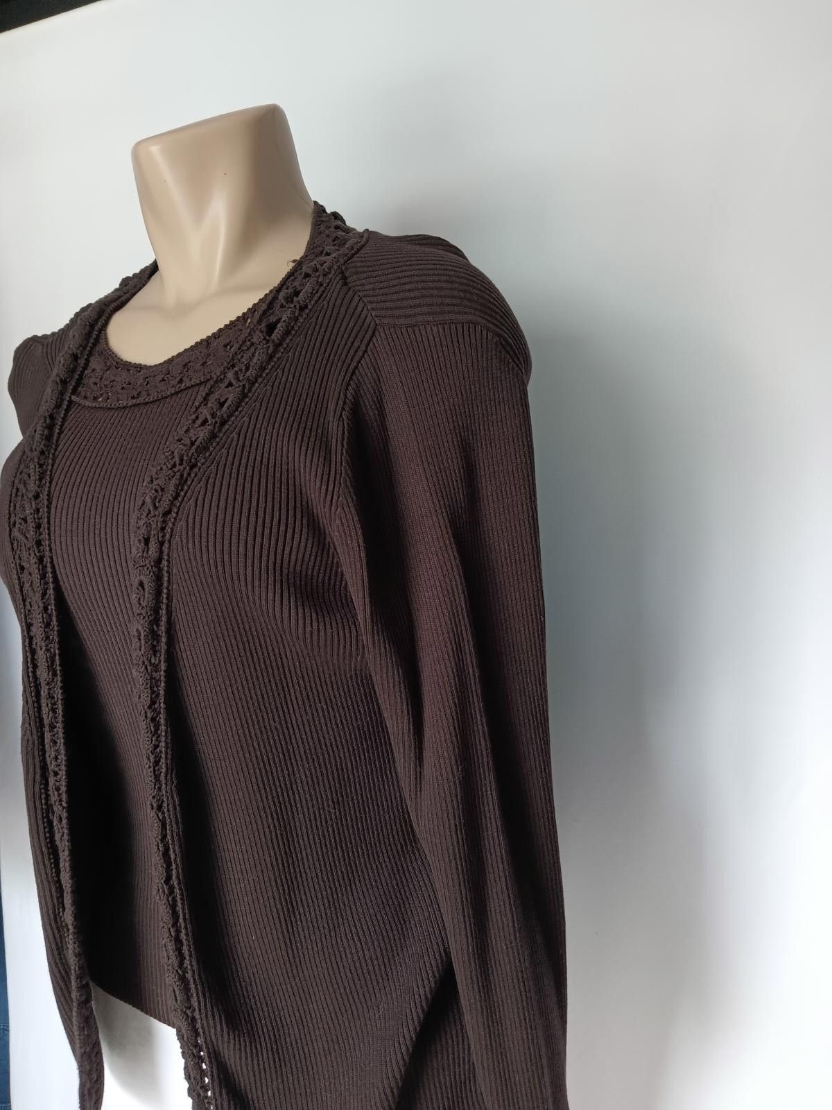 Designer Valerie Stevens Women's Brown Knit Cardigan and blouse set Size L / US 10 / IT 46 - 2 Thumbnail