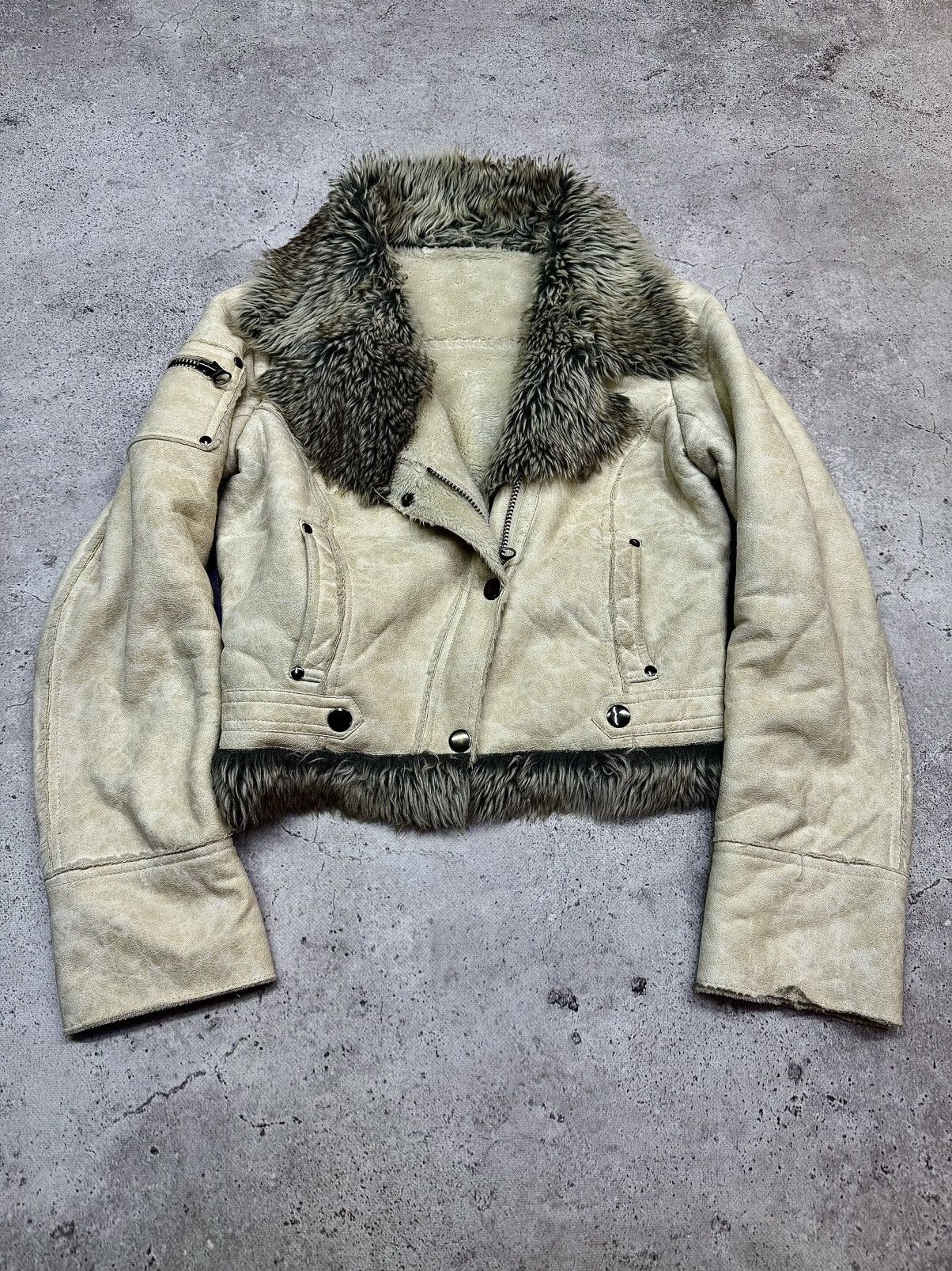 Japanese Brand Vintage 00s Marble Fur/Suede Cropped Rick OwensStyle Jacket Size US S / EU 44-46 / 1 - 1 Thumbnail
