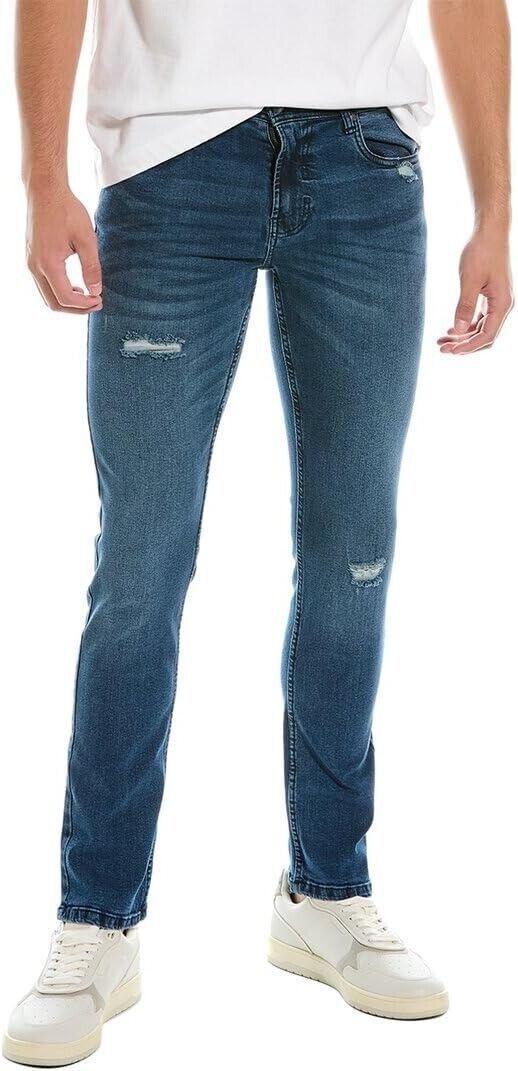 image of Cavalli Class By Roberto Cavalli Slim Distress Denim Jeans in Blue, Men's (Size 30)