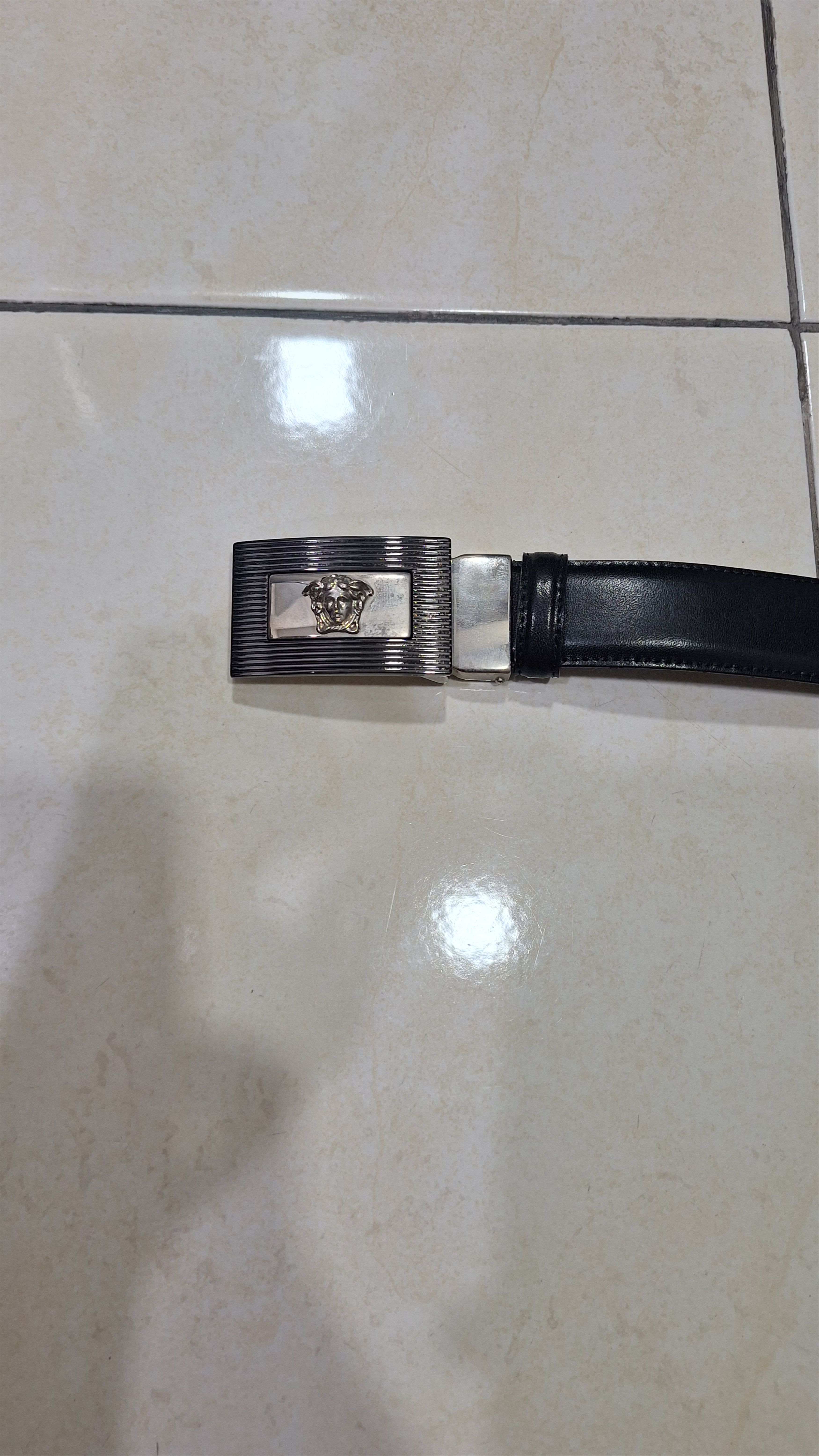 Versace Versace Medusa Black Leather Silver Buckle Size 44 - 3 Thumbnail