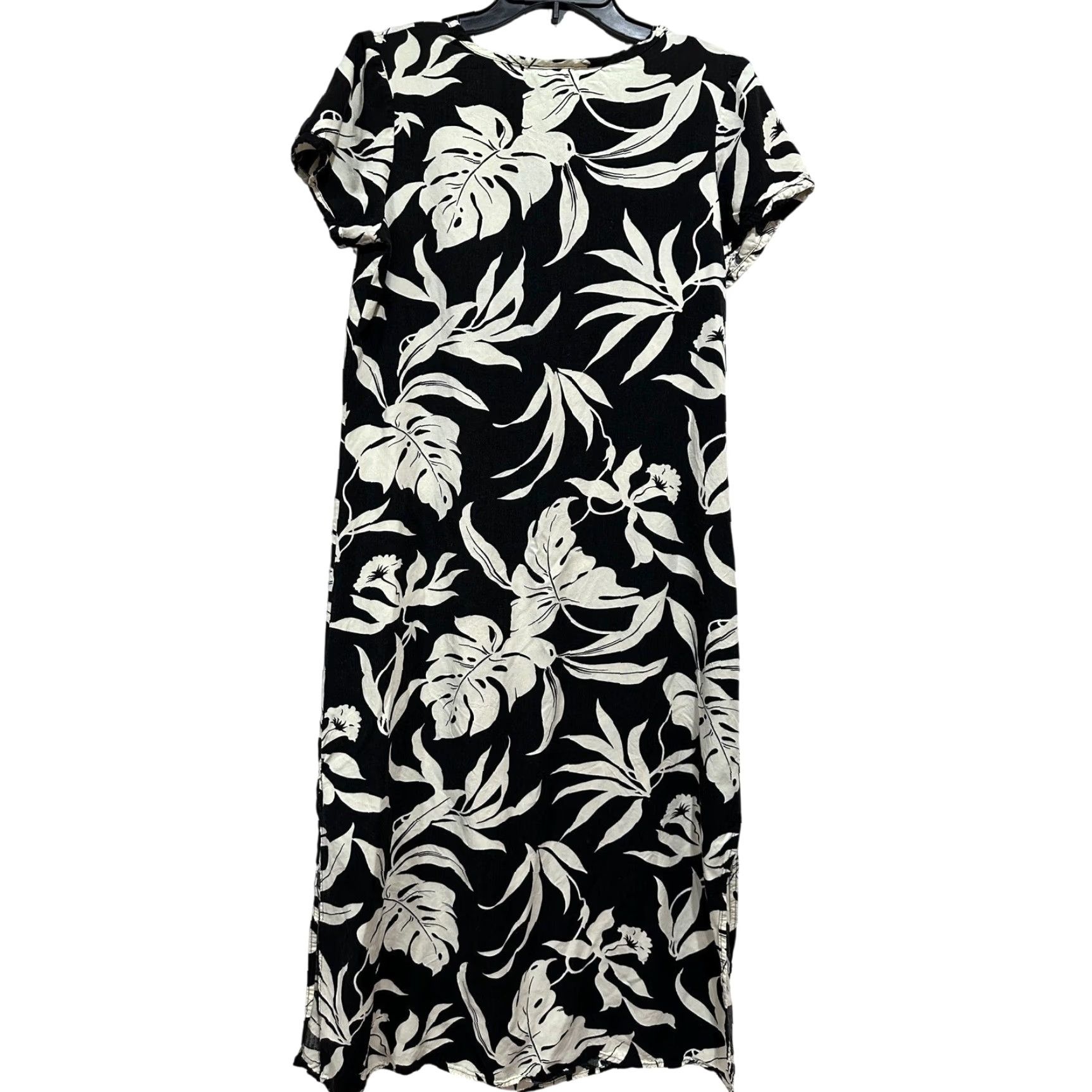 Vintage VINTAGE Lauren Michele Midi Dress Womens M Black Cream Floral Leaf Print Size M / US 6-8 / IT 42-44 - 3 Thumbnail