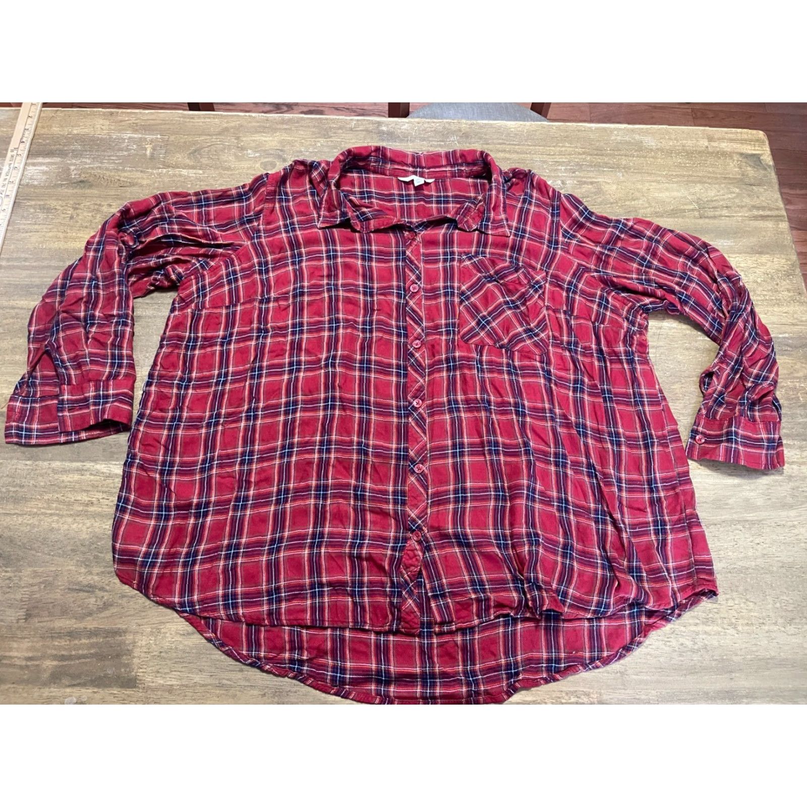 Vintage Terra & Sky Shirt Womens 3X Red Plaid Button-Up Long Sleeve Casual Travel Size XXL / US 16-18 / IT 52-54 - 2 Thumbnail