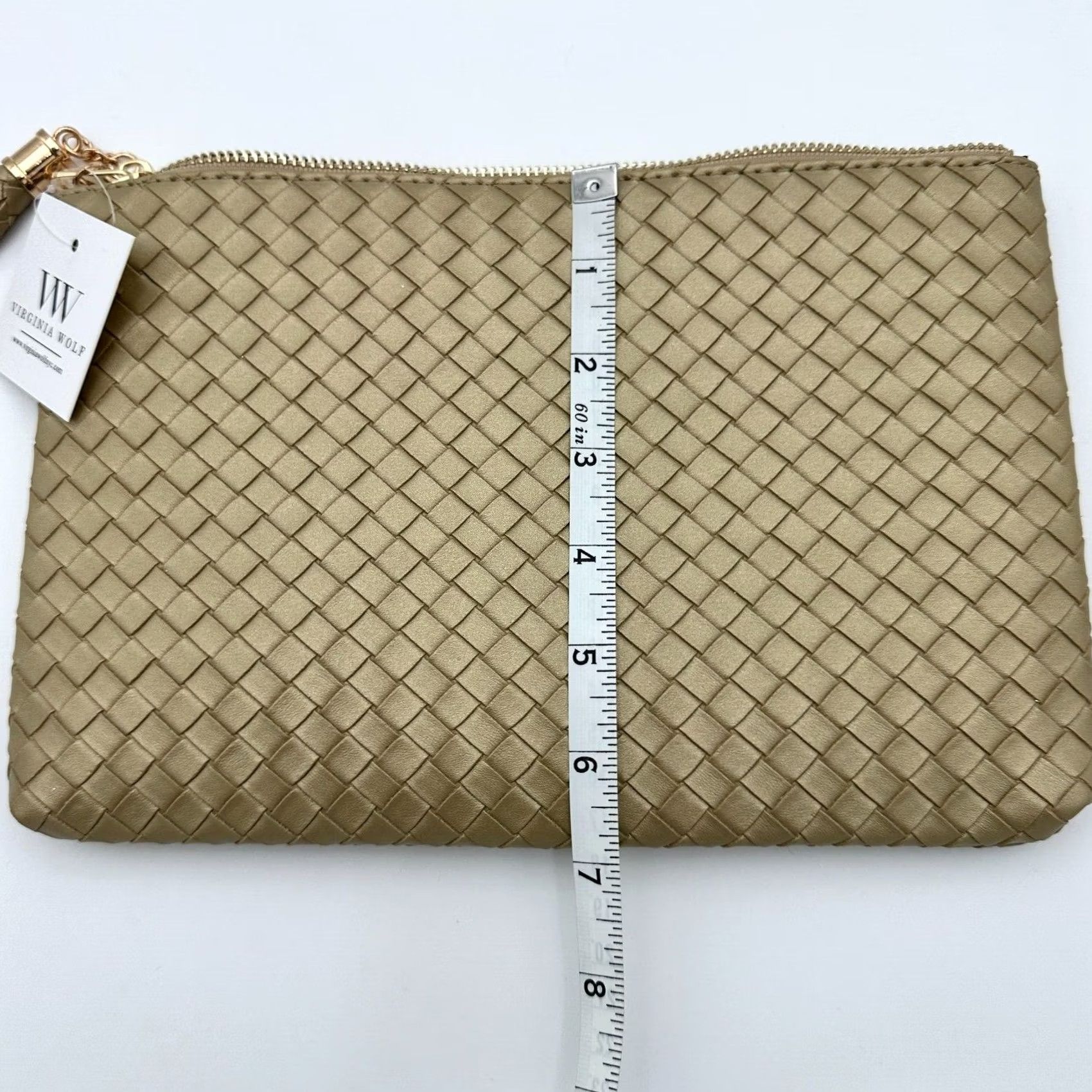 Vintage Virginia Wolf Pouch Metallic Gold Mimi Woven Faux Leather Clutch Tassel Chain Women Small Size ONE SIZE - 4 Thumbnail