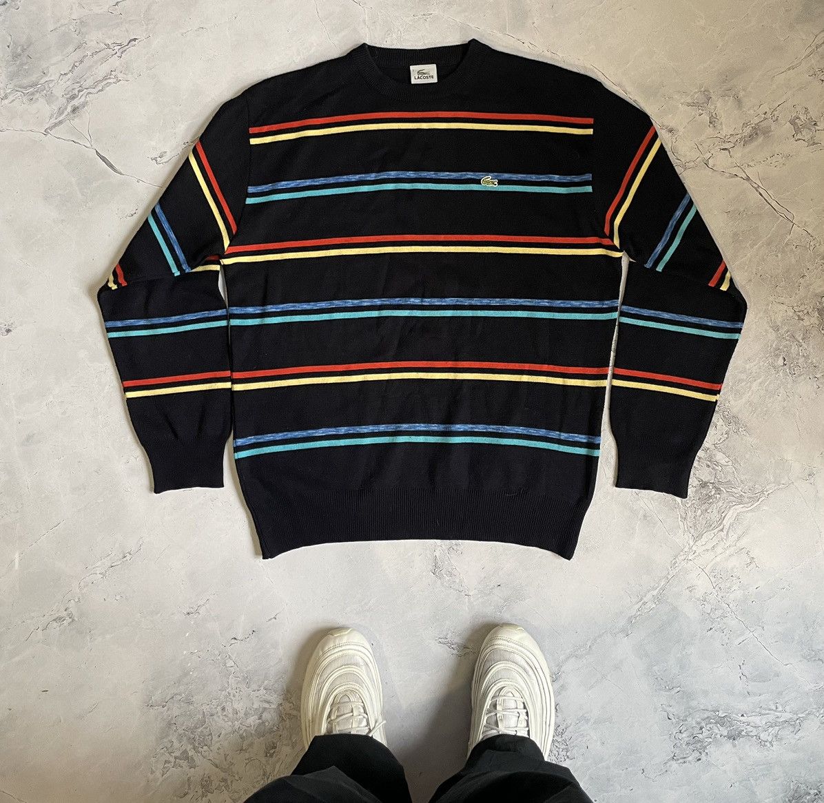 Lacoste × Vintage Mens Vintage Lacoste Stripped Knit Sweater Size US XL / EU 56 / 4 - 1 Thumbnail
