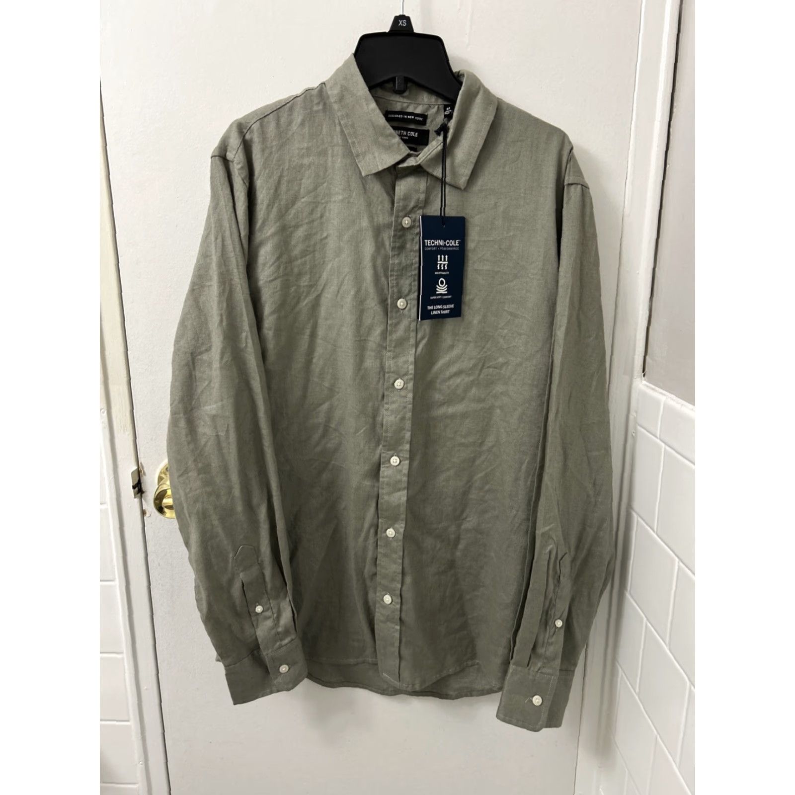 Kenneth Cole Kenneth Cole Shirt Mens Medium Slim Fit Linen Button Down L/S Green Size US M / EU 48-50 / 2 - 2 Thumbnail