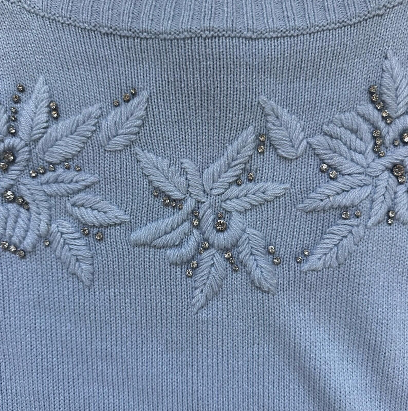 Other New York & Company Sweater Knit Snowflake Beaded Light Blue Size L / US 10 / IT 46 - 3 Thumbnail