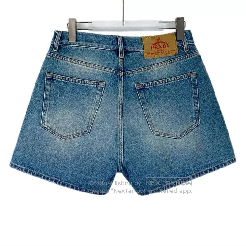 Prada Prada Blue washed cotton triangle casual denim shorts Size 30" / US 8 / IT 44 - 2 Thumbnail