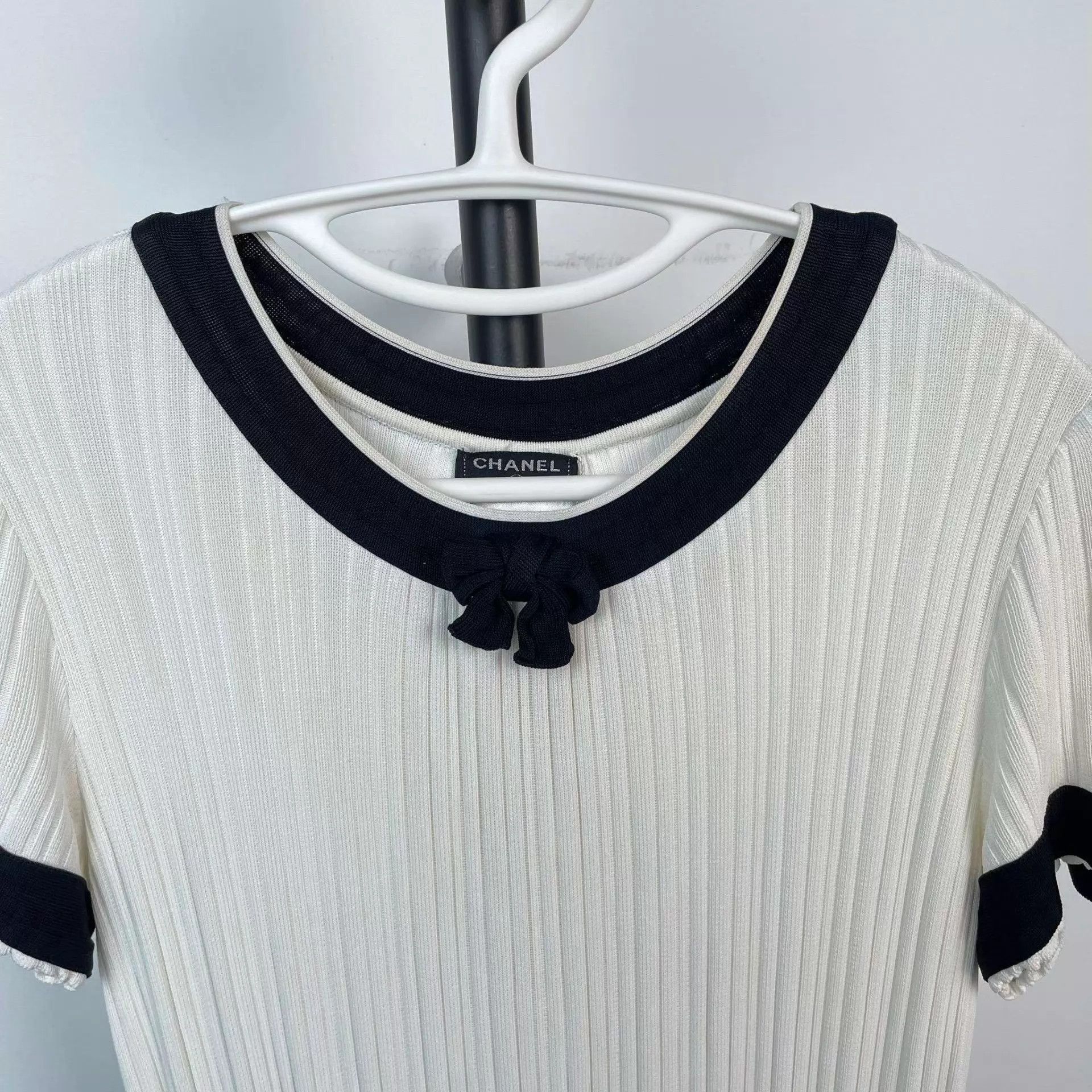 Chanel CHANEL Women's Black & White Bow Knit Dress Size XS / US 0-2 / IT 36-38 - 8 Thumbnail