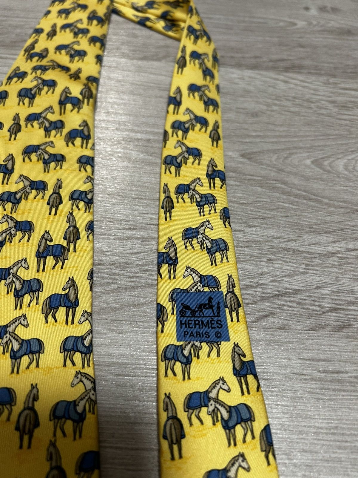 Hermes Hermes Tie Silk Horses yellow France Size ONE SIZE - 2 Thumbnail