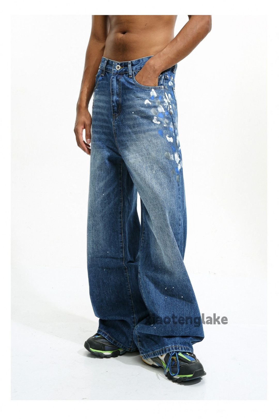 Jean × Vintage washed faded cleanfit yuppie paint baggy flared jeans Size US 32 / EU 48 - 6 Thumbnail