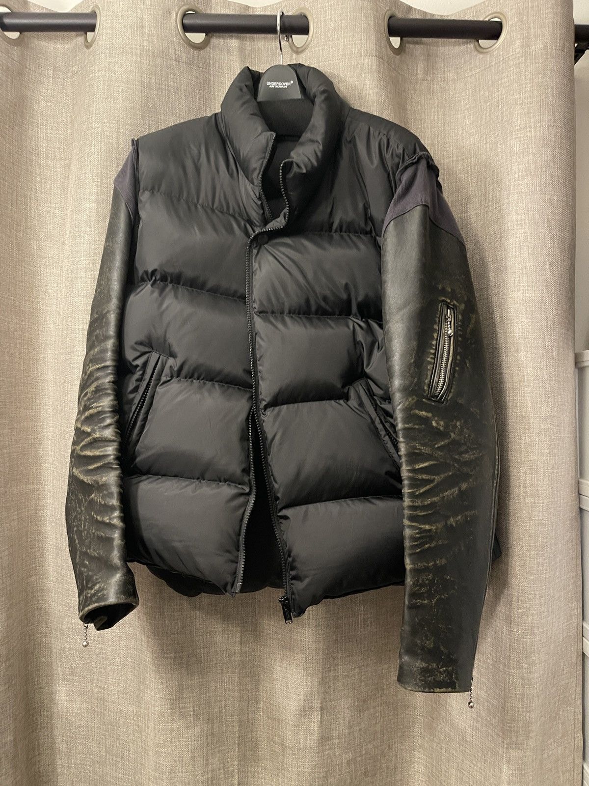image of Undercover 30Th Anniversary Leather Sleeve Jacket in Black, Men's (Size Large)