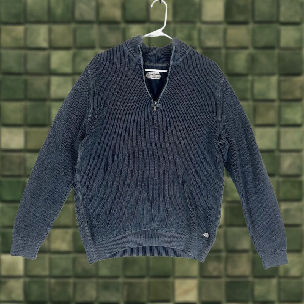 Tommy Bahama Tommy Bahama 1/4 Zip Pullover Knit Sweater Mens L 100% Cotton Casual L/S Blue Size US L / EU 52-54 / 3 - 1 Thumbnail