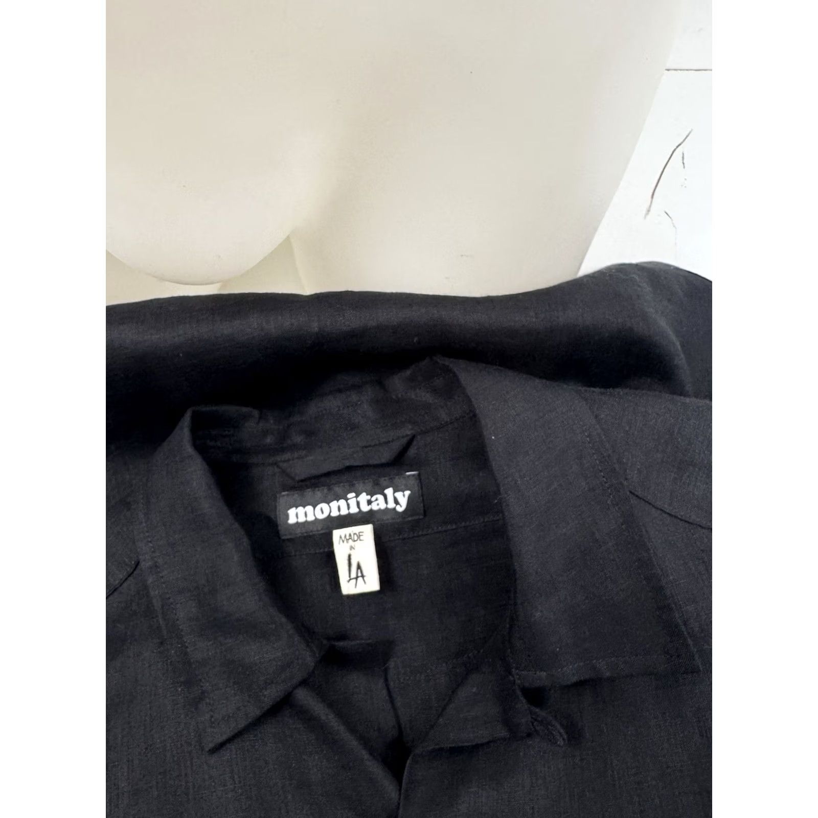 Monitaly Monitaly Los Angeles California Linen 4 Pocket Guayabera Shirt S Black Short Sleeve Button-Up Mens X Size US S / EU 44-46 / 1 - 5 Thumbnail