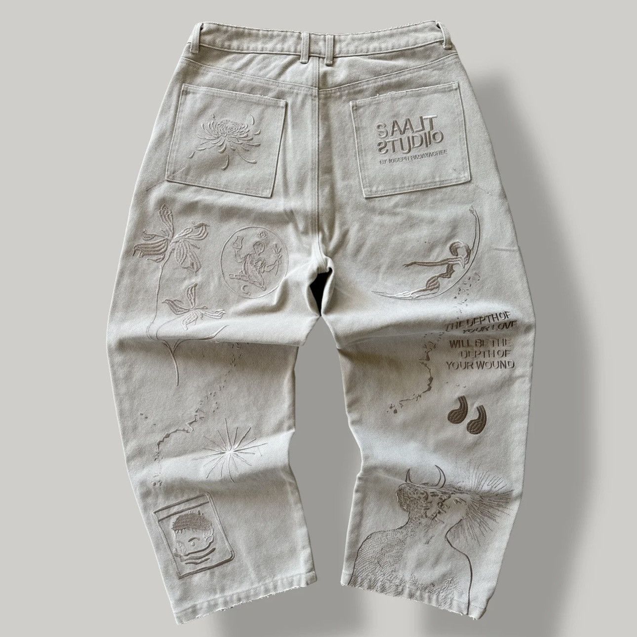 Saalt Studio Saalt Studio Cream Ornate Work Pants XL Size US 34 / EU 50 - 2 Thumbnail