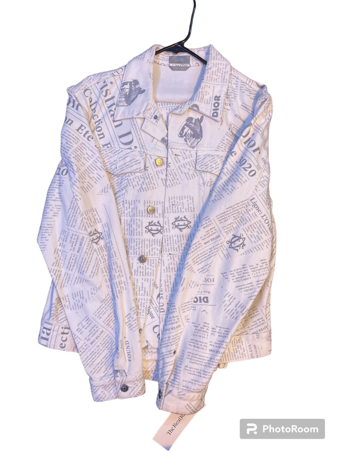 image of Christian Dior Monsieur x Dior Newspaper Denim Jacket in White, Women's (Size Medium)