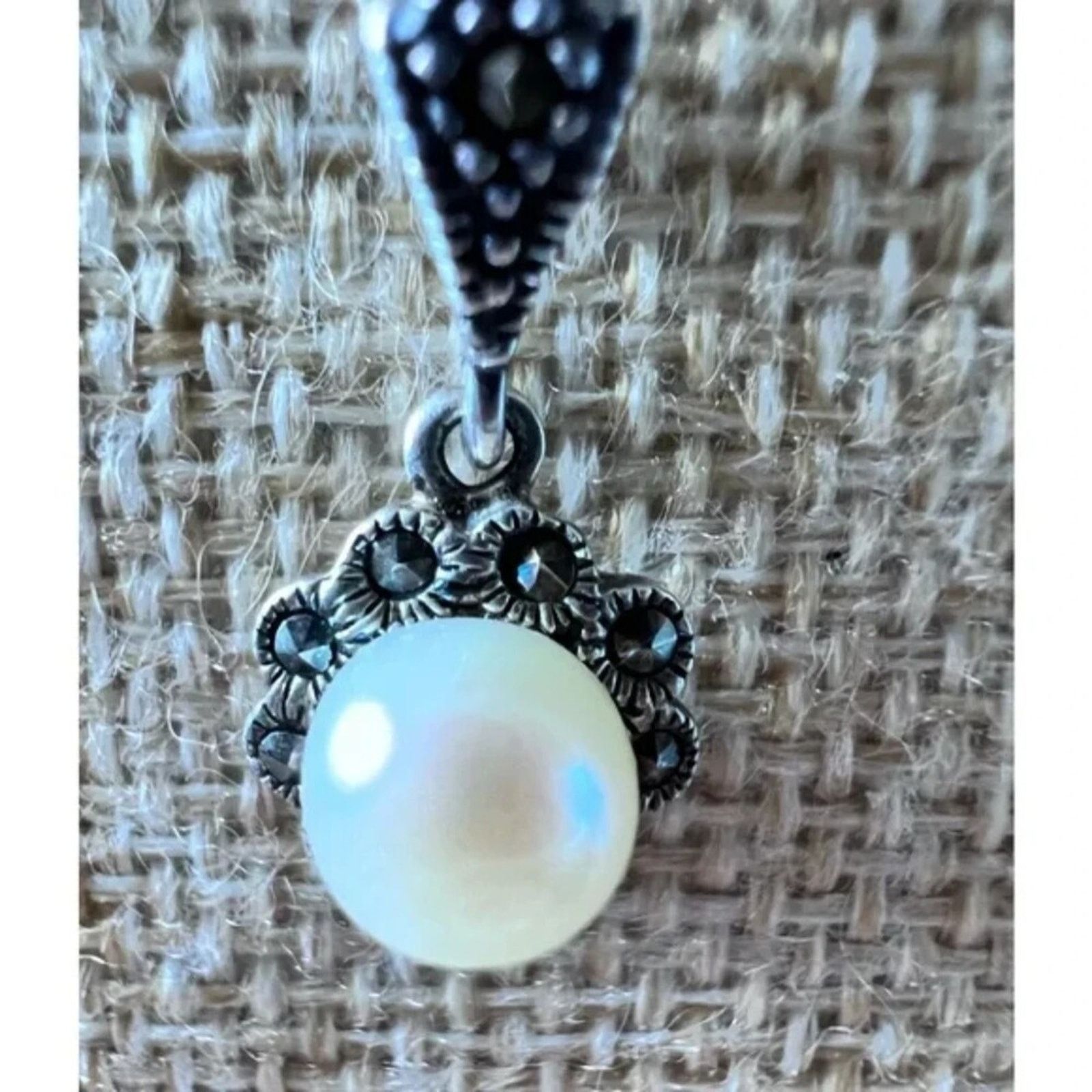 Other 925 Sterling Silver Real Pearl & Marcasites Necklace 18” Size ONE SIZE - 1 Thumbnail