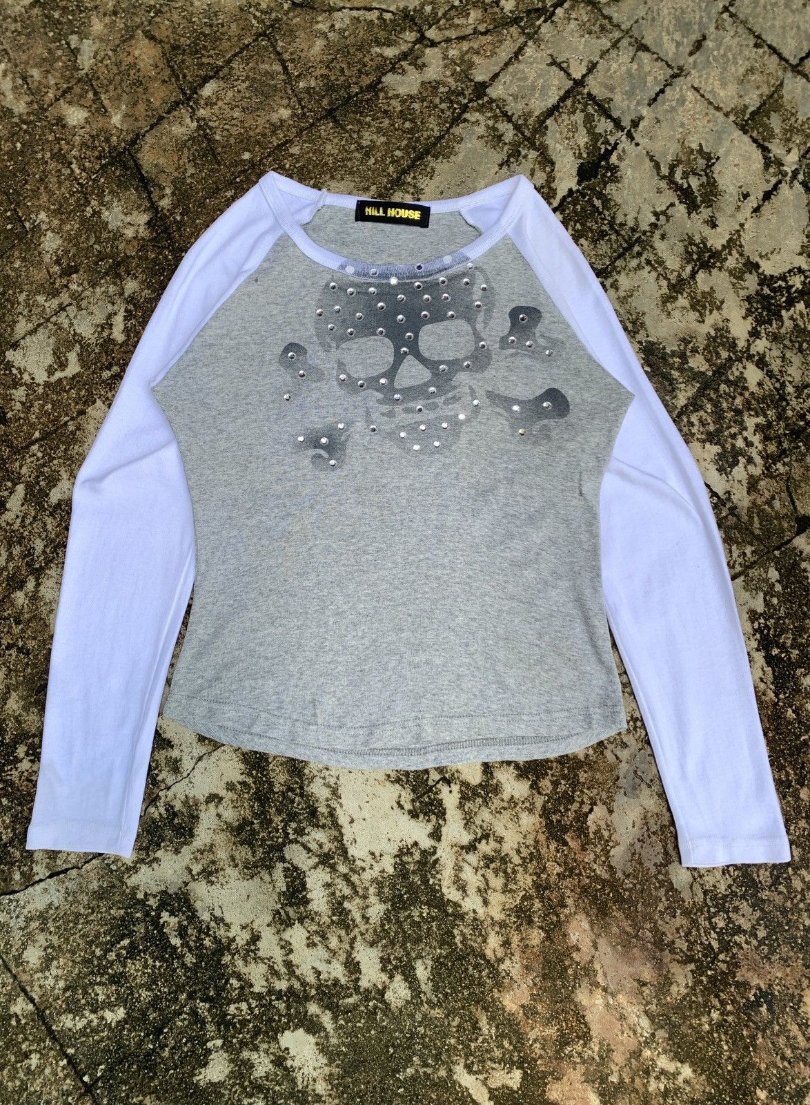 Japanese Brand y2k HILLHOUSE Japan Grunge Skull Crystals Graphic Raglan Top Size M / US 6-8 / IT 42-44 - 1 Thumbnail