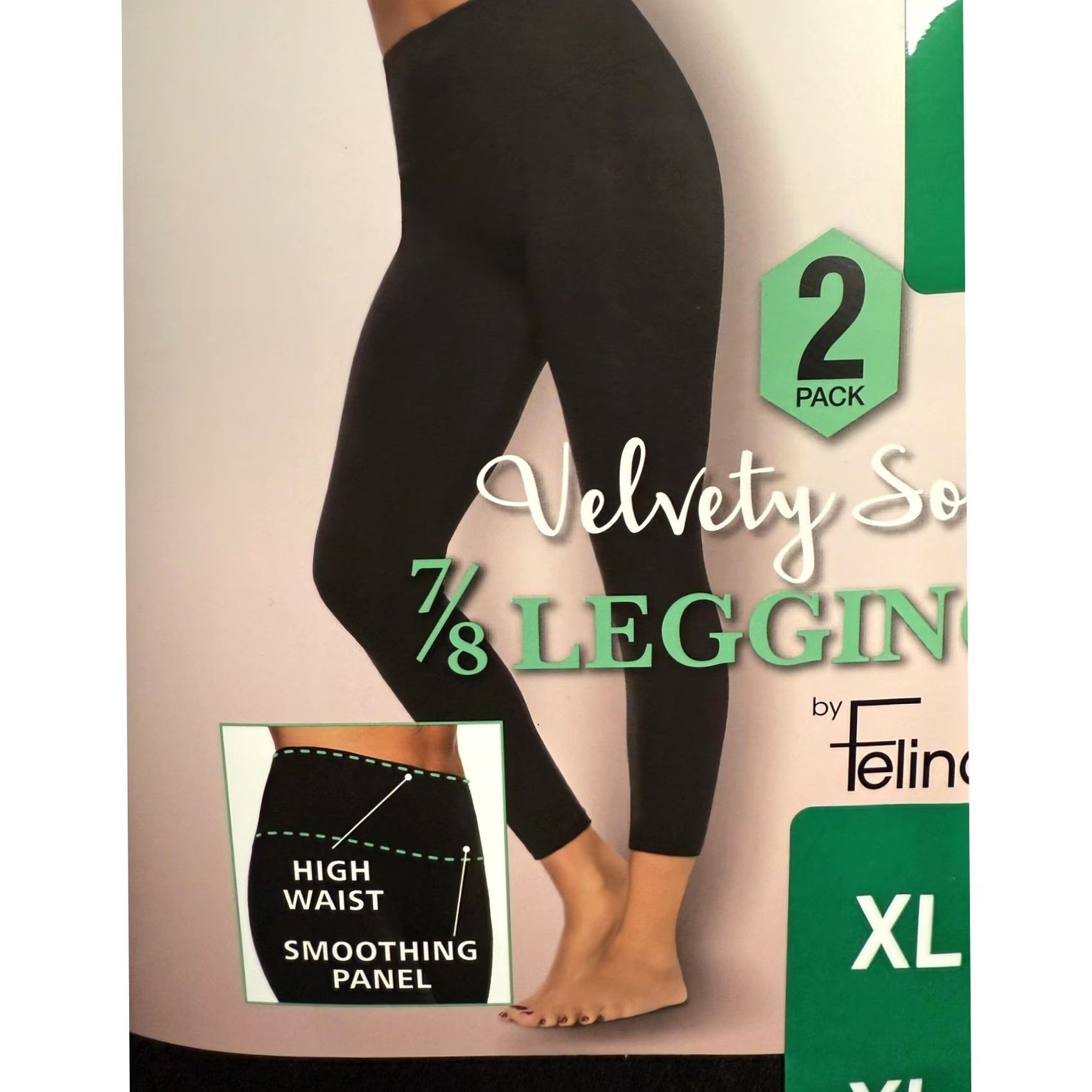 Vintage Felina Leggings Women XL Black Velvety Soft 7/8 High Waist Shaping 2 Pack Ankle Size 40" / US 18 - 4 Thumbnail
