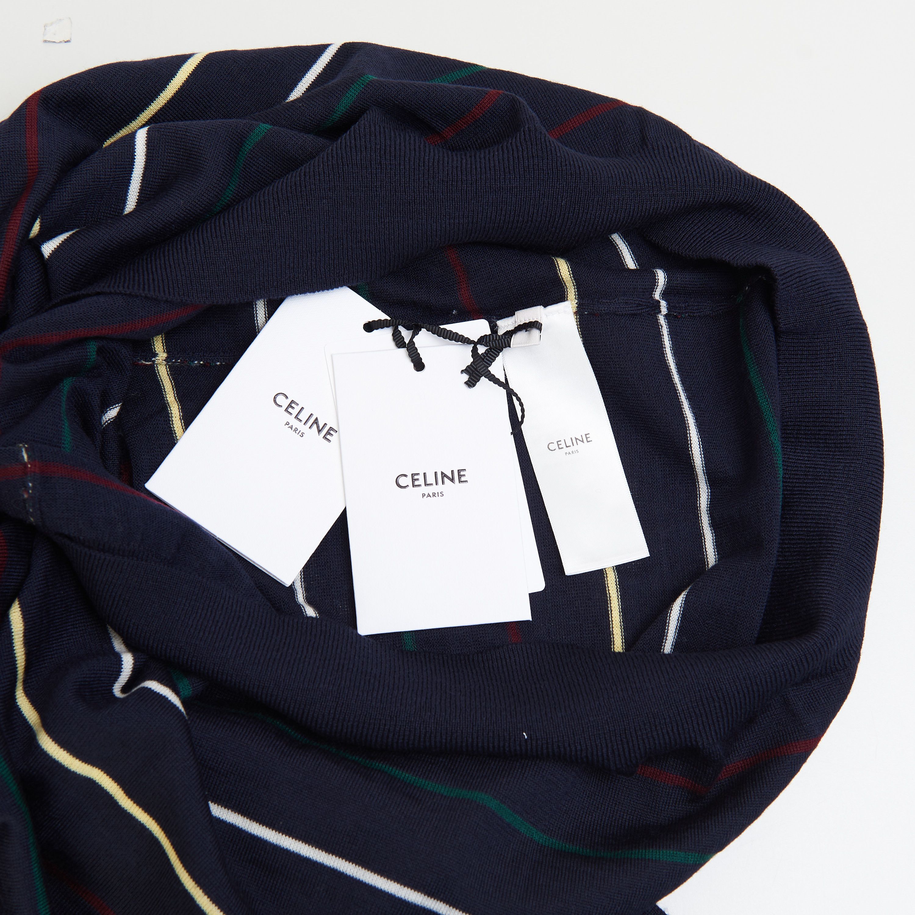 Celine Navy Blue Striped Polo Shirt - Embroidery, Fine Wool Size US L / EU 52-54 / 3 - 11 Thumbnail