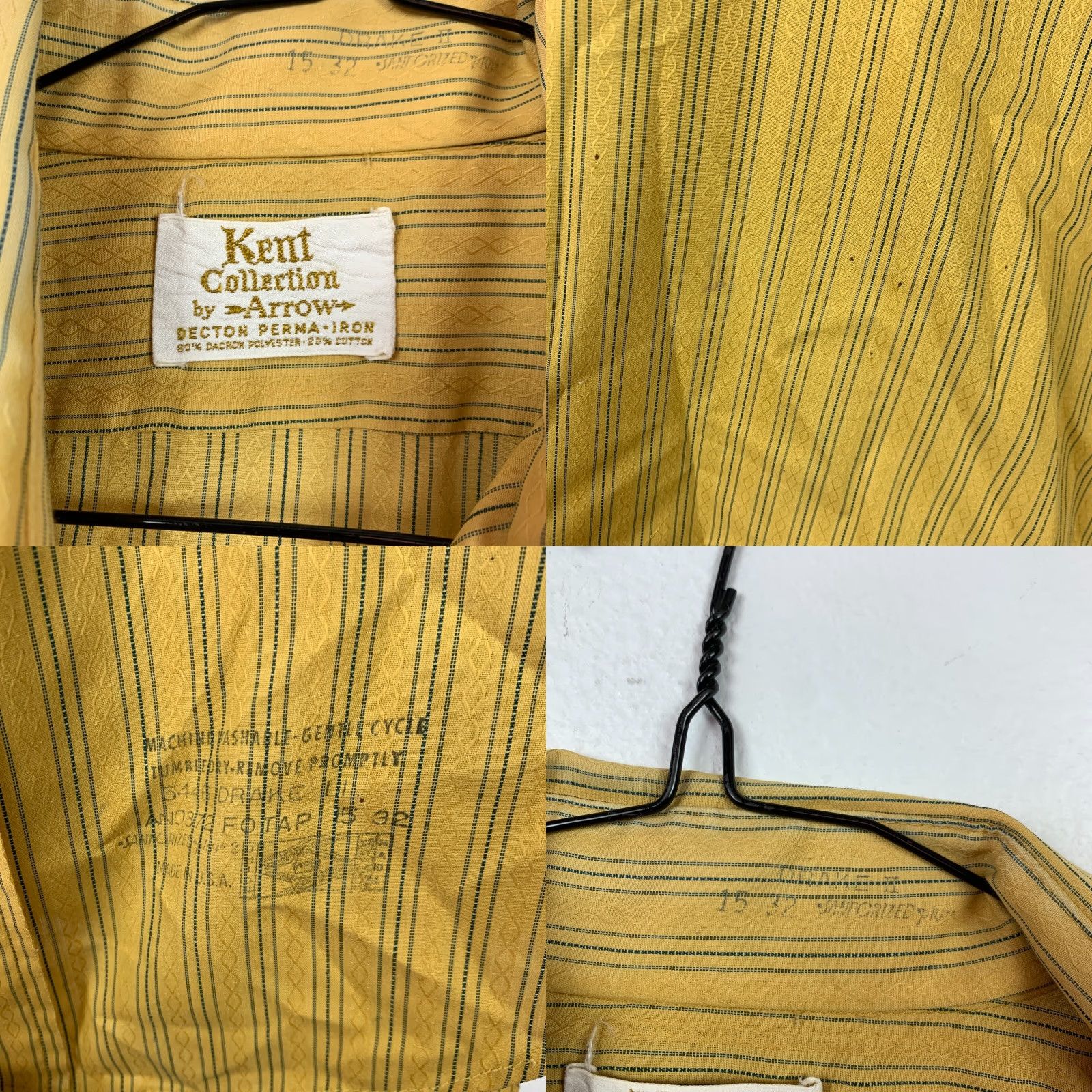 Arrow Vintage Arrow Drake II Sanforized Button Front Shirt 1950s Kent Collection Yellow 15 32 Mens Mens? Size US M / EU 48-50 / 2 - 8 Thumbnail