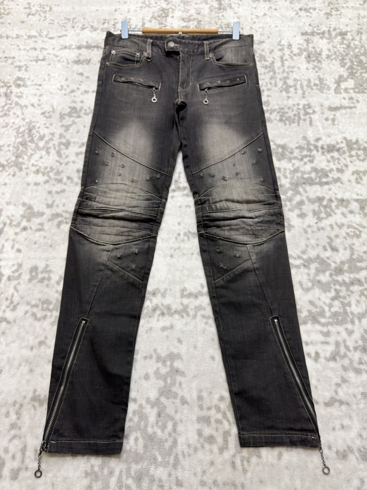 PPFM PPFM Distressed Biker Jeans Y2K Archive Multi Zip Moto Denim Size US 30 / EU 46 - 1 Thumbnail