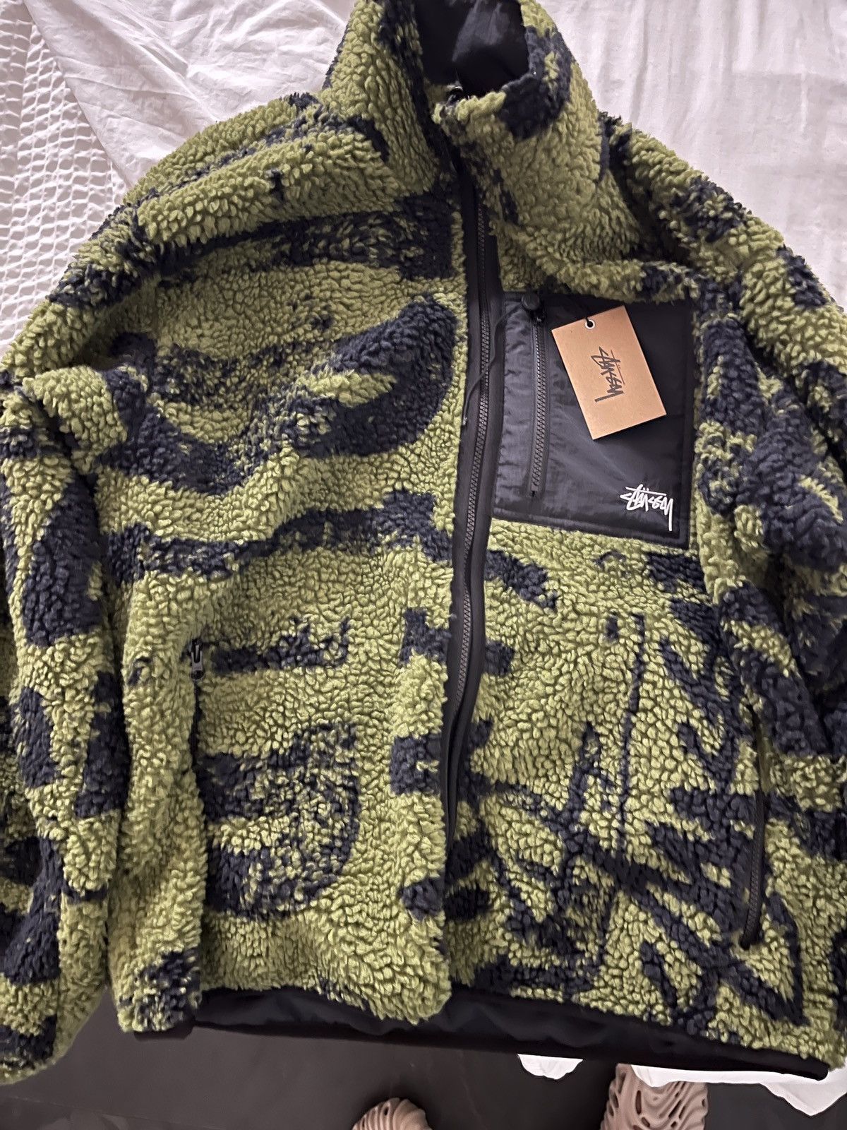 image of Stussy Printed Sherpa Reversible in Green, Men's (Size XL)