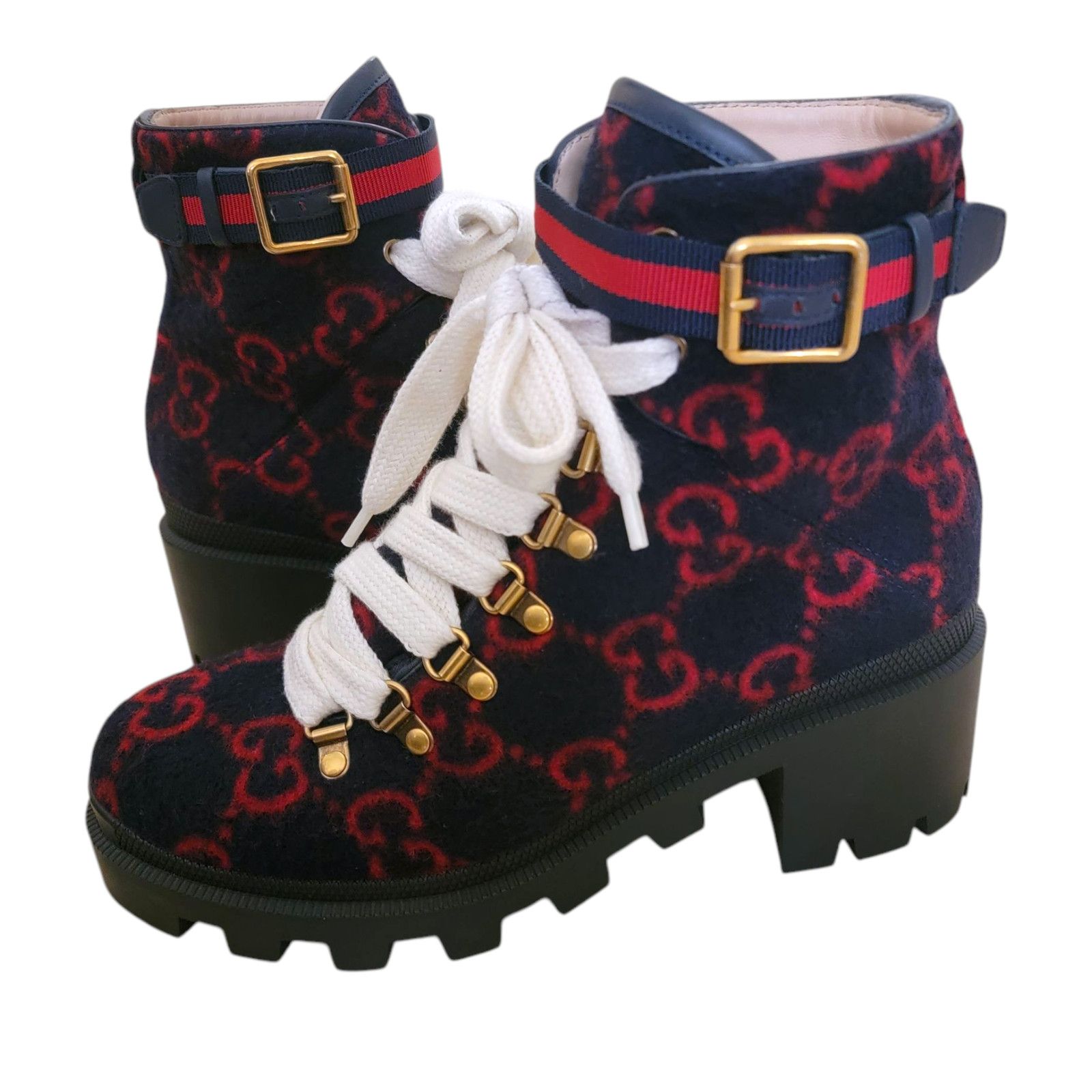 Gucci Gucci Combat Ankle GG Monogram Platform Boots Navy Red Size US 7.5 / IT 37.5 - 7 Thumbnail