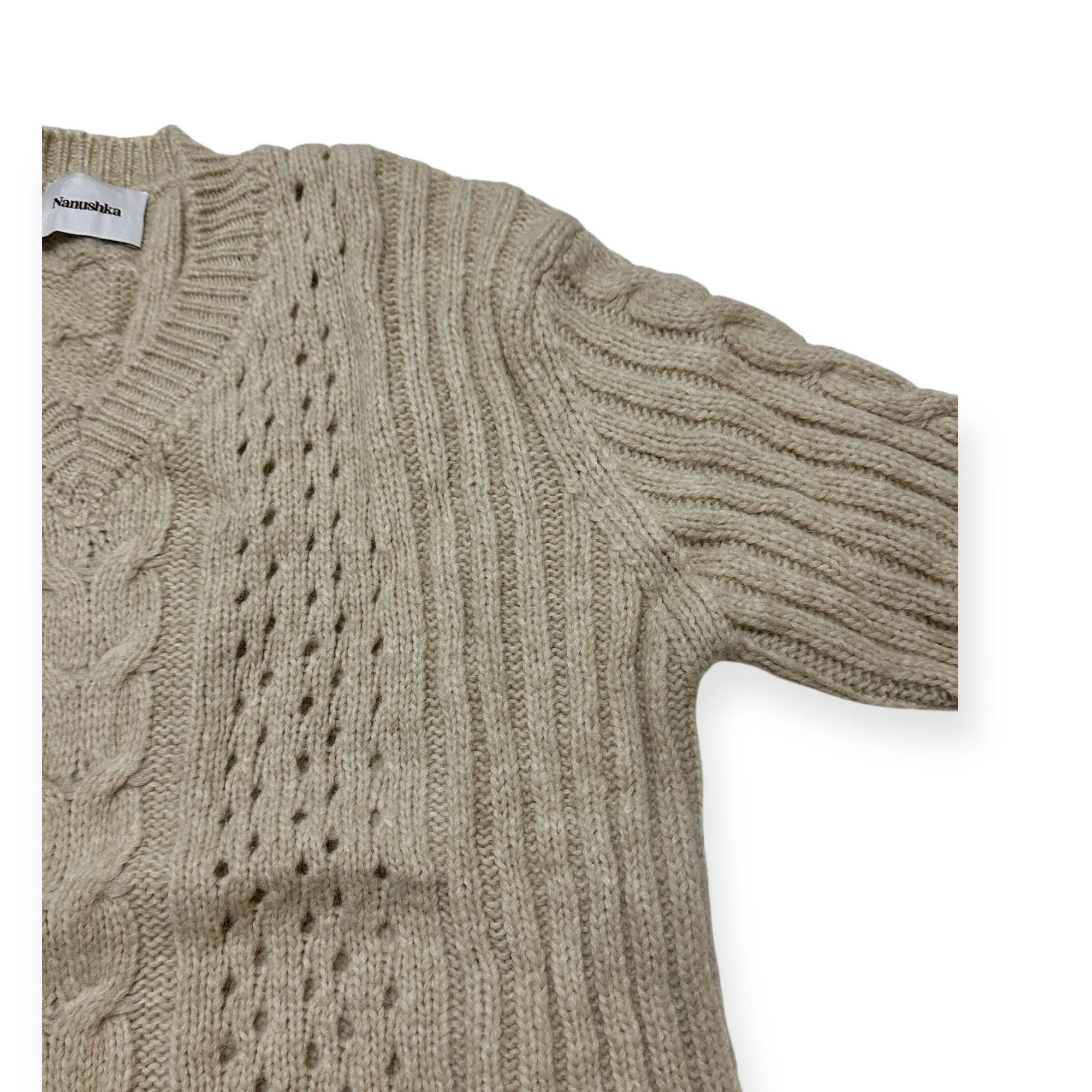 Nanushka Nanushka Arwan Alpaca Cable Knit Sweater L Beige Oversized Size L / US 10 / IT 46 - 7 Thumbnail