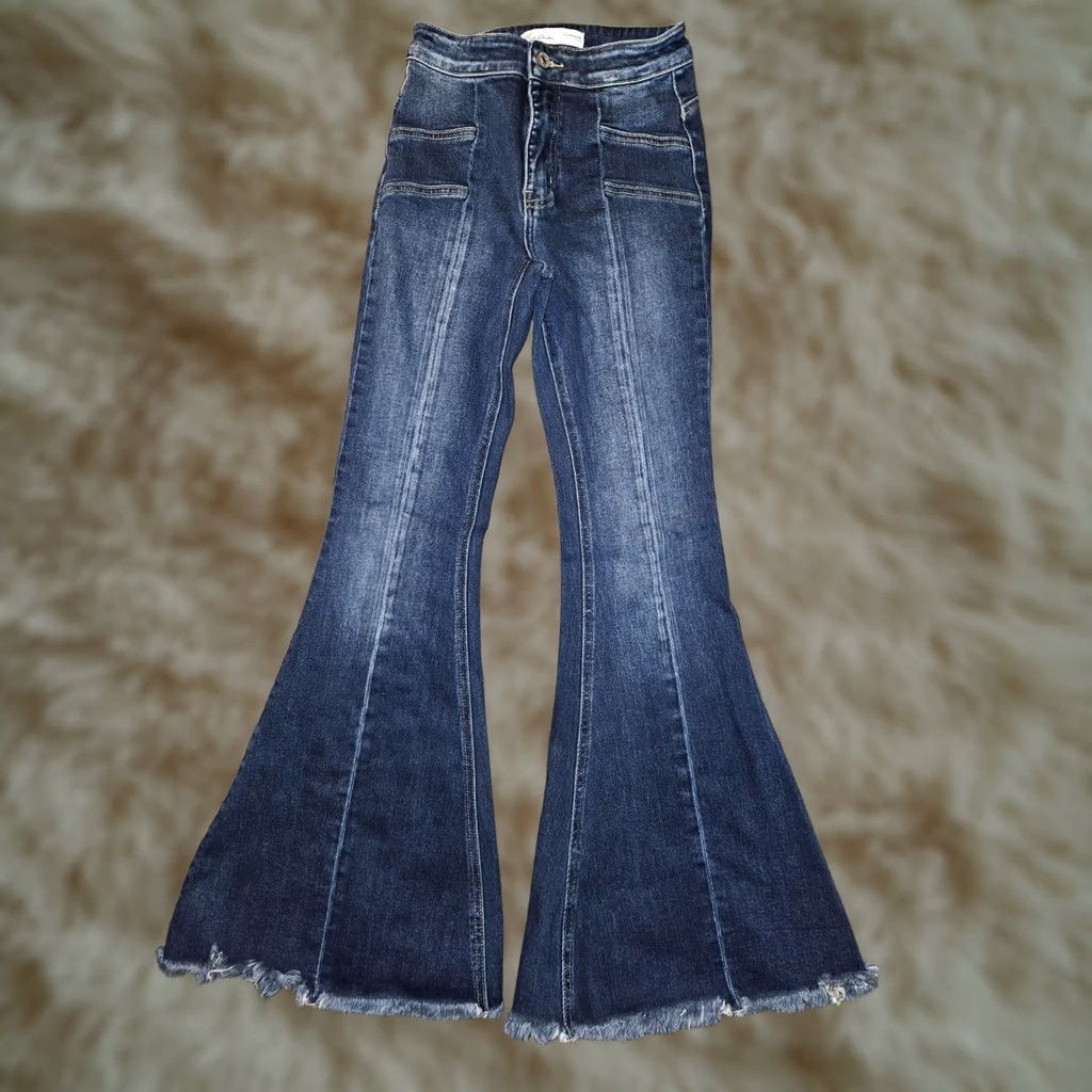 Vintage Kancan Flare Jeans Juniors 25 Mid Rise Blue Stretch Frayed Hem Western Preppy Jeans Women Boys? Size 42" / US 20 - 1 Thumbnail