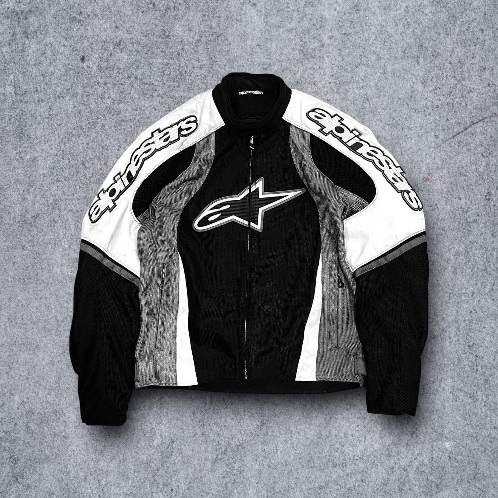 Alpinestars Black grey White motorcycle fashion jacket Mens size XL Stunt