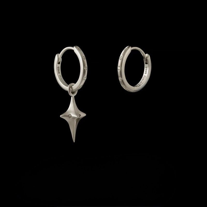 Other ESREVINU S925 Silver Star Drop Hoop Earring Size ONE SIZE - 1 Thumbnail