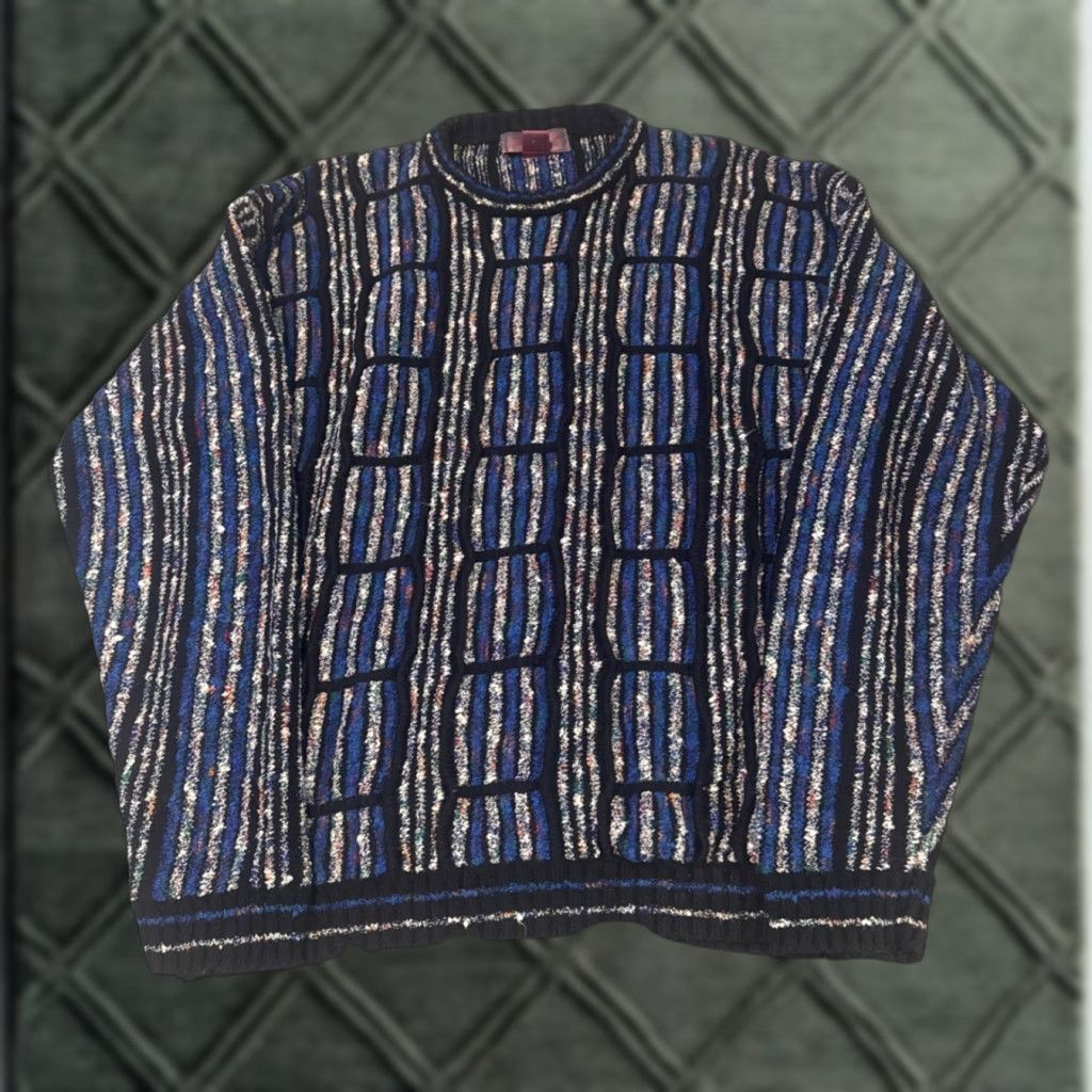 Vintage VINTAGE 80s Stripe Pattern Acrylic Knit Sweater Blue Black Large Concrete Mix Size US L / EU 52-54 / 3 - 1 Thumbnail