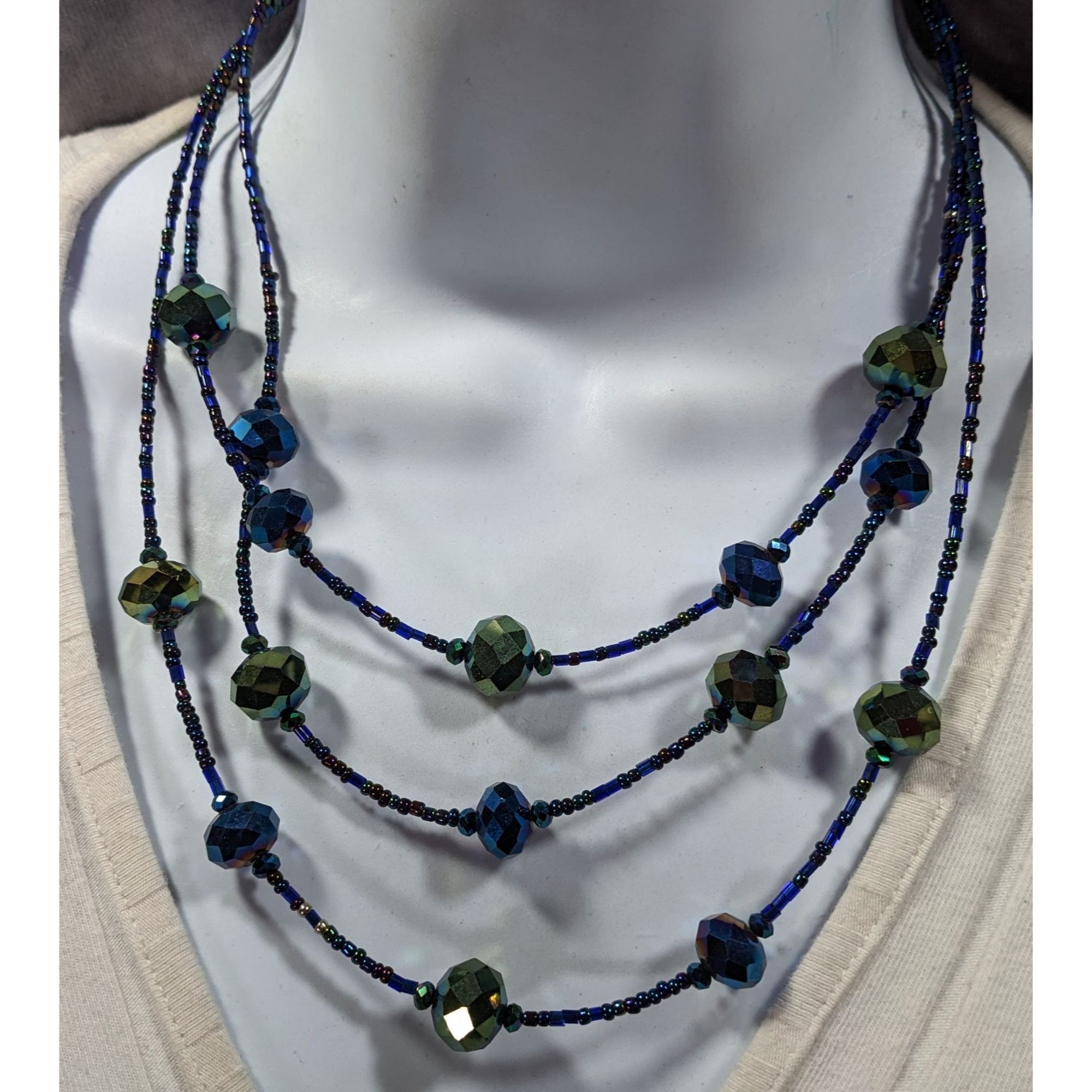 Other Whimsical Fantasy Blue And Green Oil Slick Glass Beaded Neck Size ONE SIZE - 4 Thumbnail