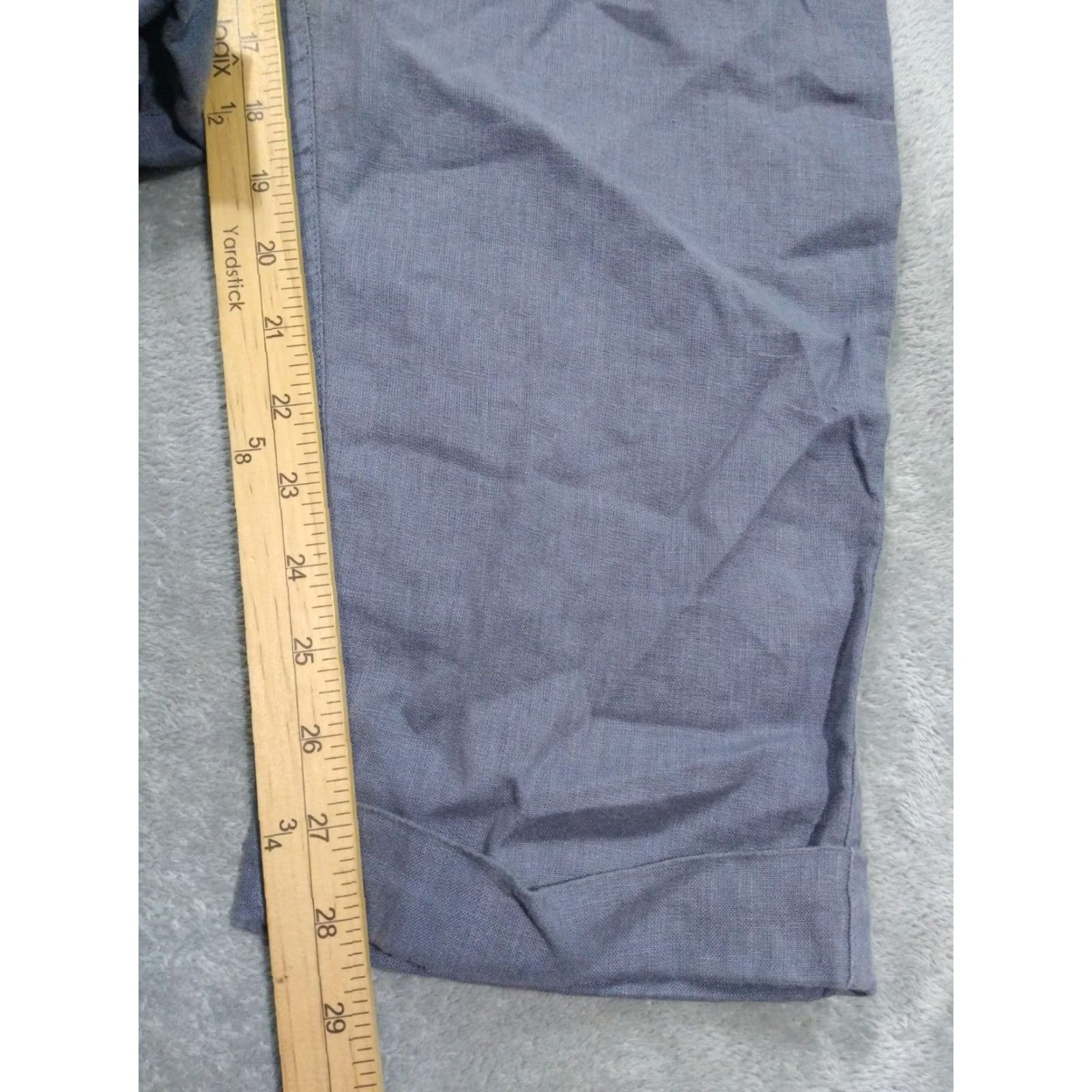 Vintage Tahari High Rise Crop Pants Womens Large Gray Linen Tapered Beachy Bohemian Size 36" / US 14 / IT 50 - 5 Thumbnail