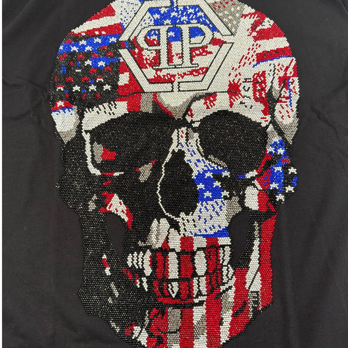 Philipp Plein Philipp Plein Black Skull America Round Neck T-Shirt Size L Size US L / EU 52-54 / 3 - 5 Thumbnail