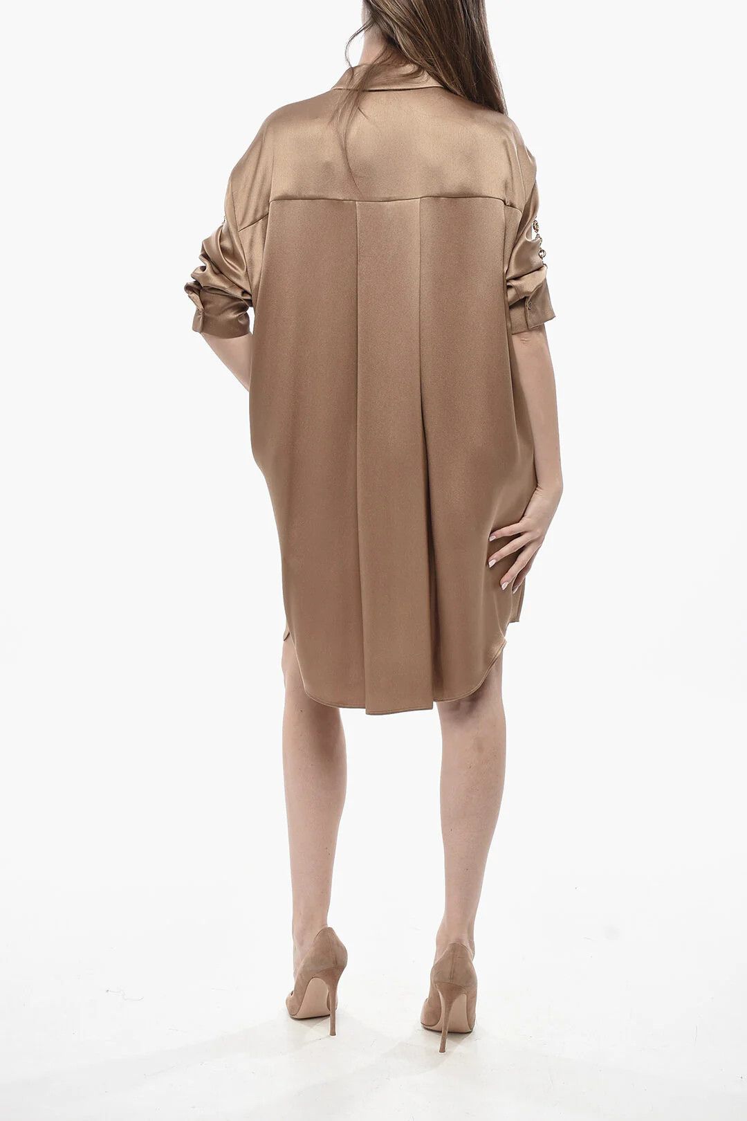 Loewe og1mm0426 Silk Satin Shirtdress in Brown Size M / US 6-8 / IT 42-44 - 2 Thumbnail