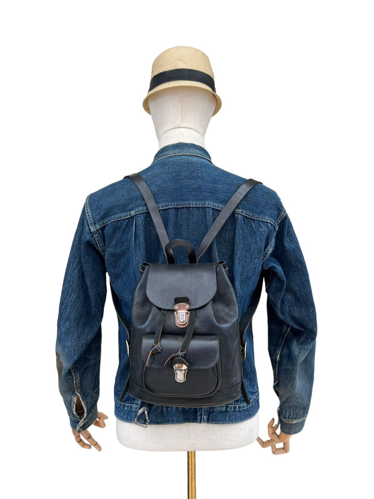 Leather Vintage HERZ Japan Patina Black Leather Mini Backpack Size ONE SIZE - 2 Thumbnail